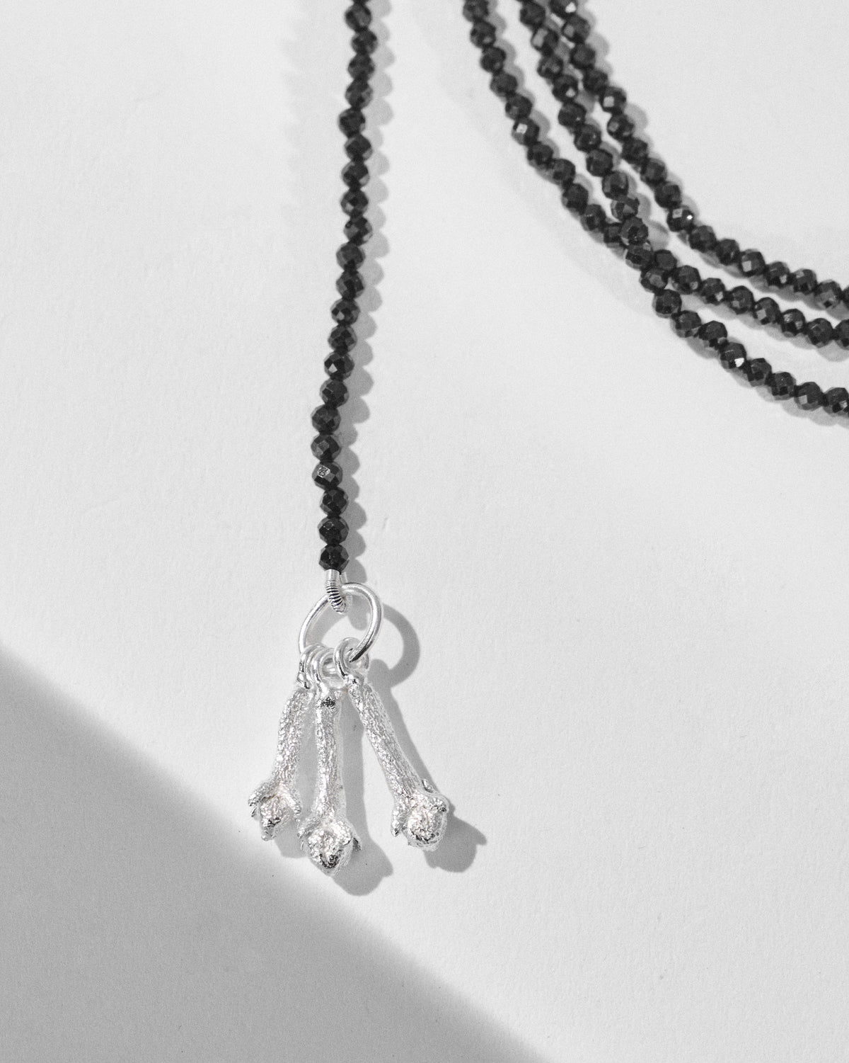 Long Black Necklace - Silver & Black