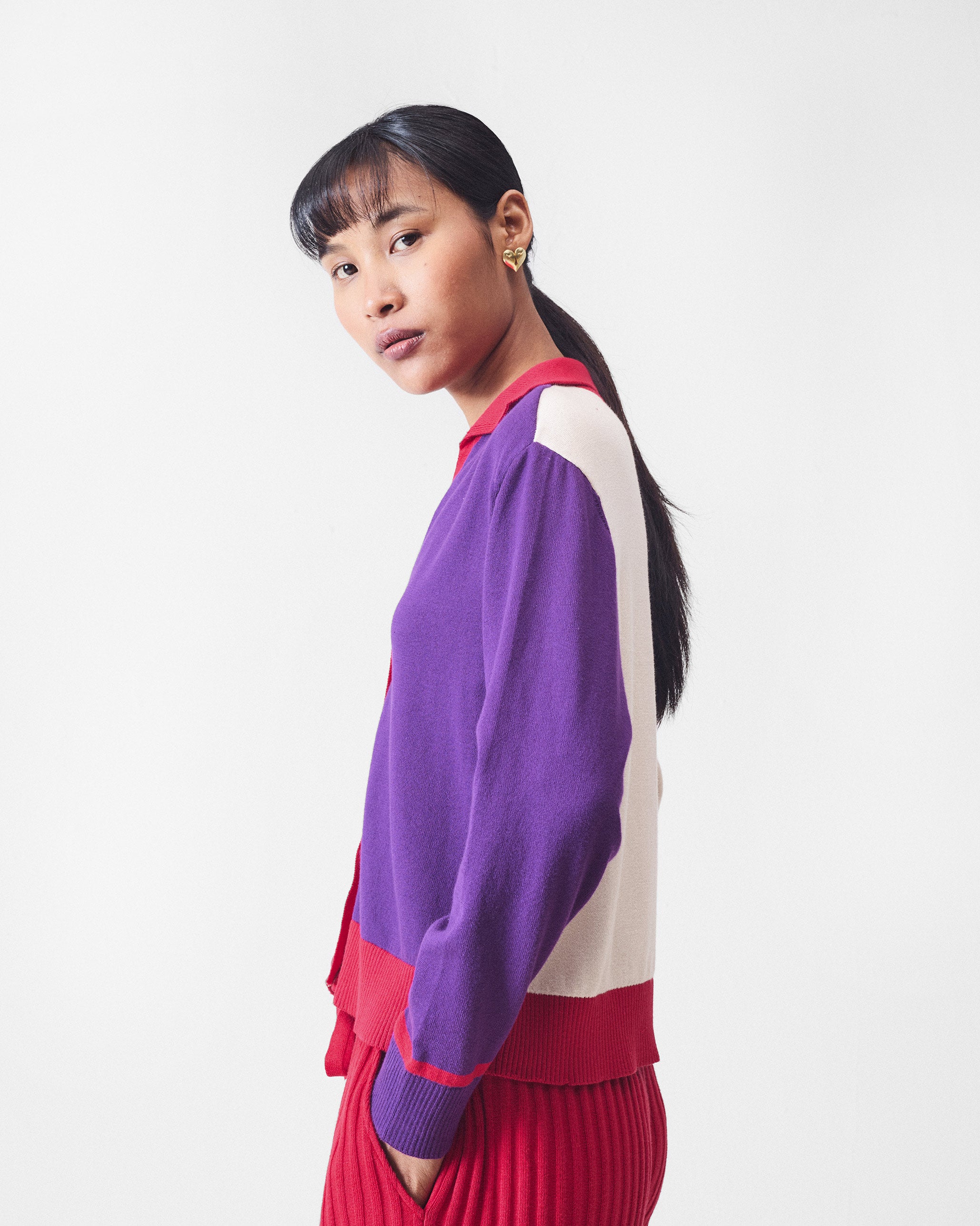 Pounce Sweater - Ivory & Purple