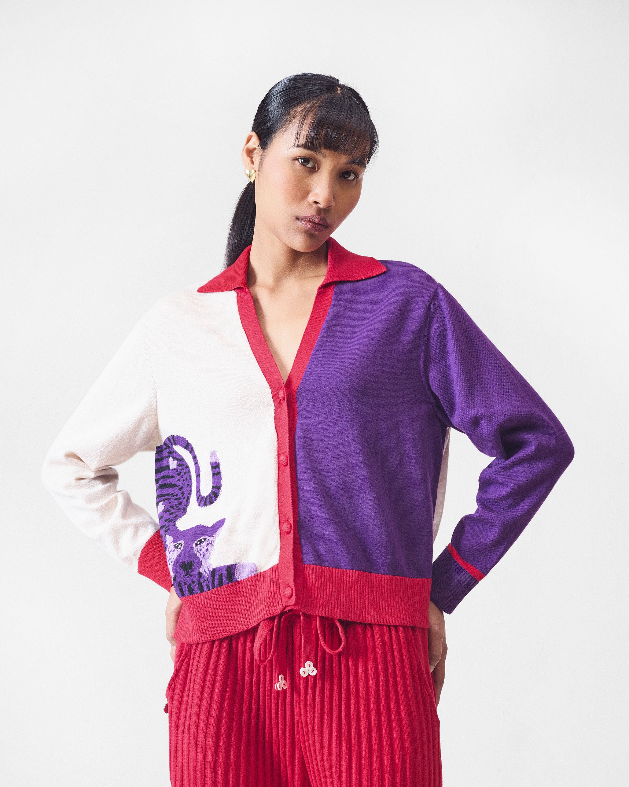 Pounce Sweater - Ivory & Purple