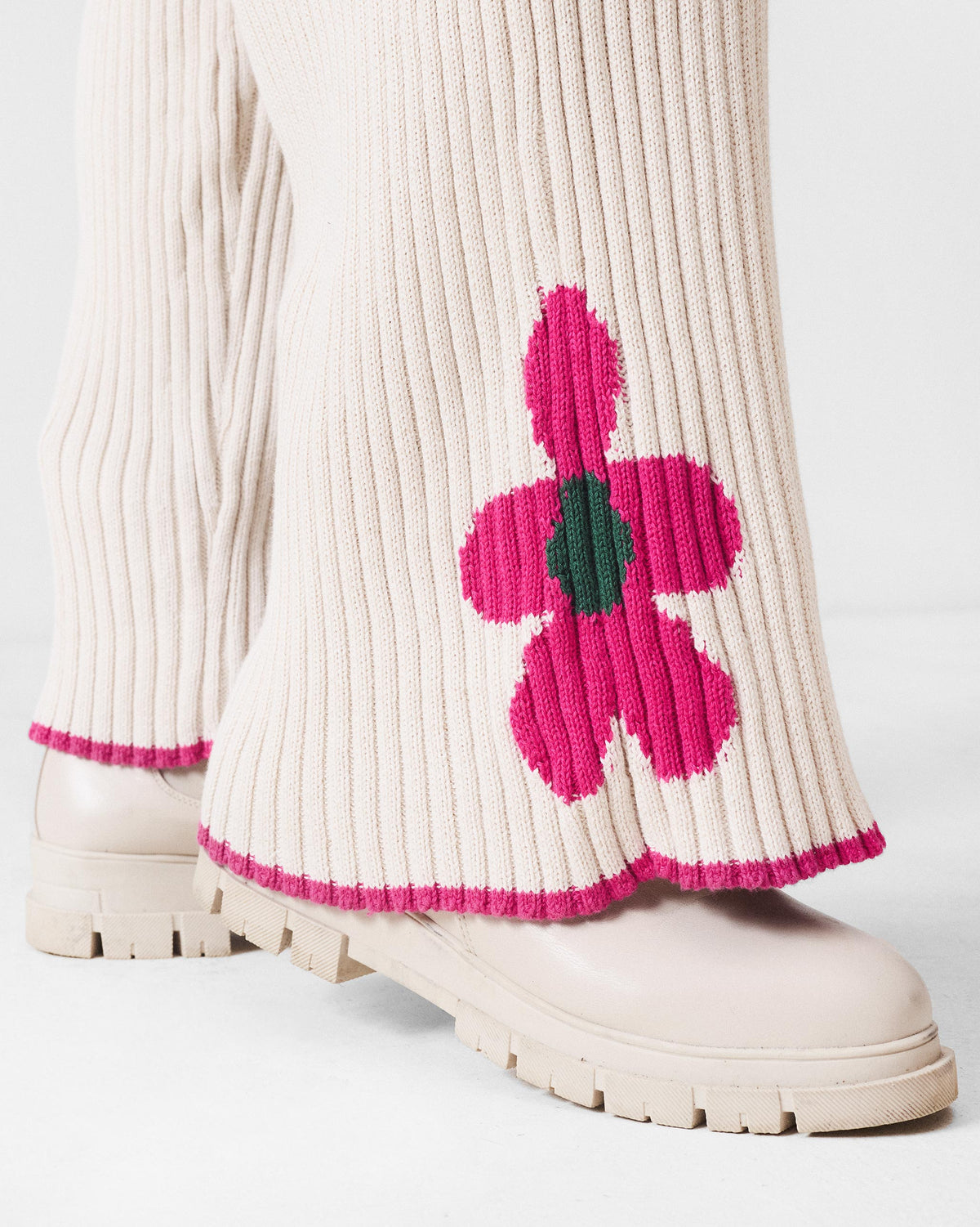 Rib knit trousers - Ivory