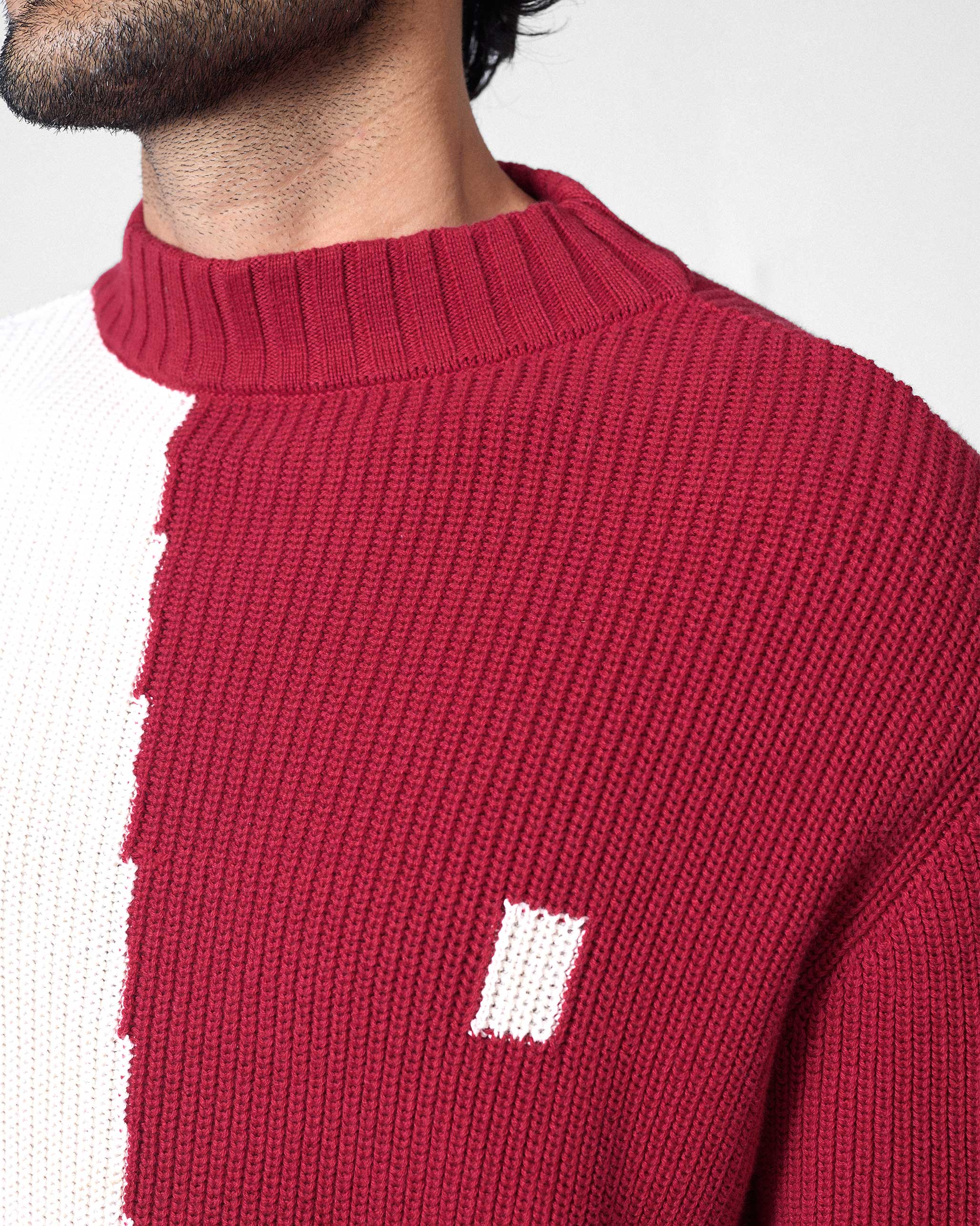 Crew Neck Sweater - Ivory & Red