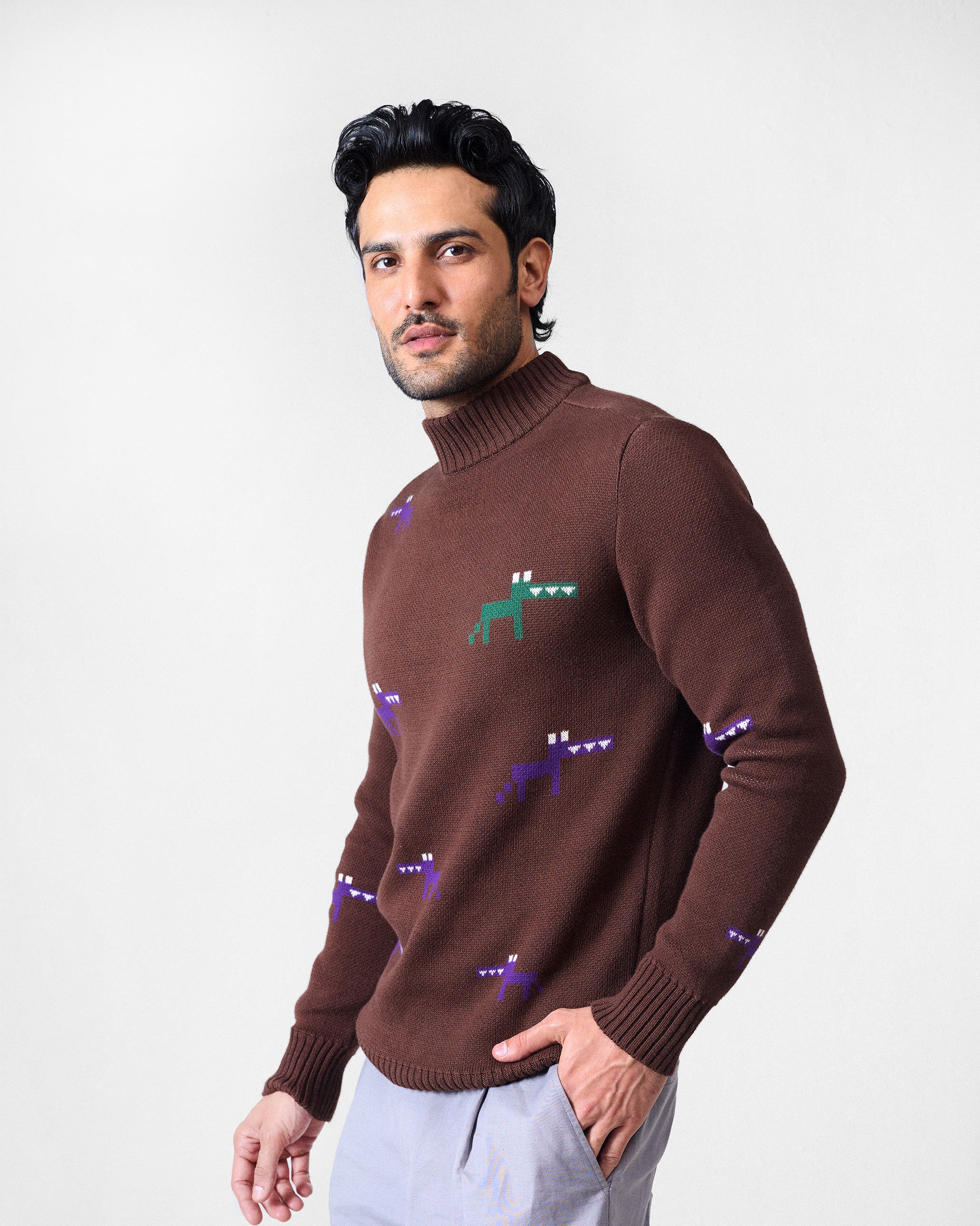 Crew Neck Sweater - Brown