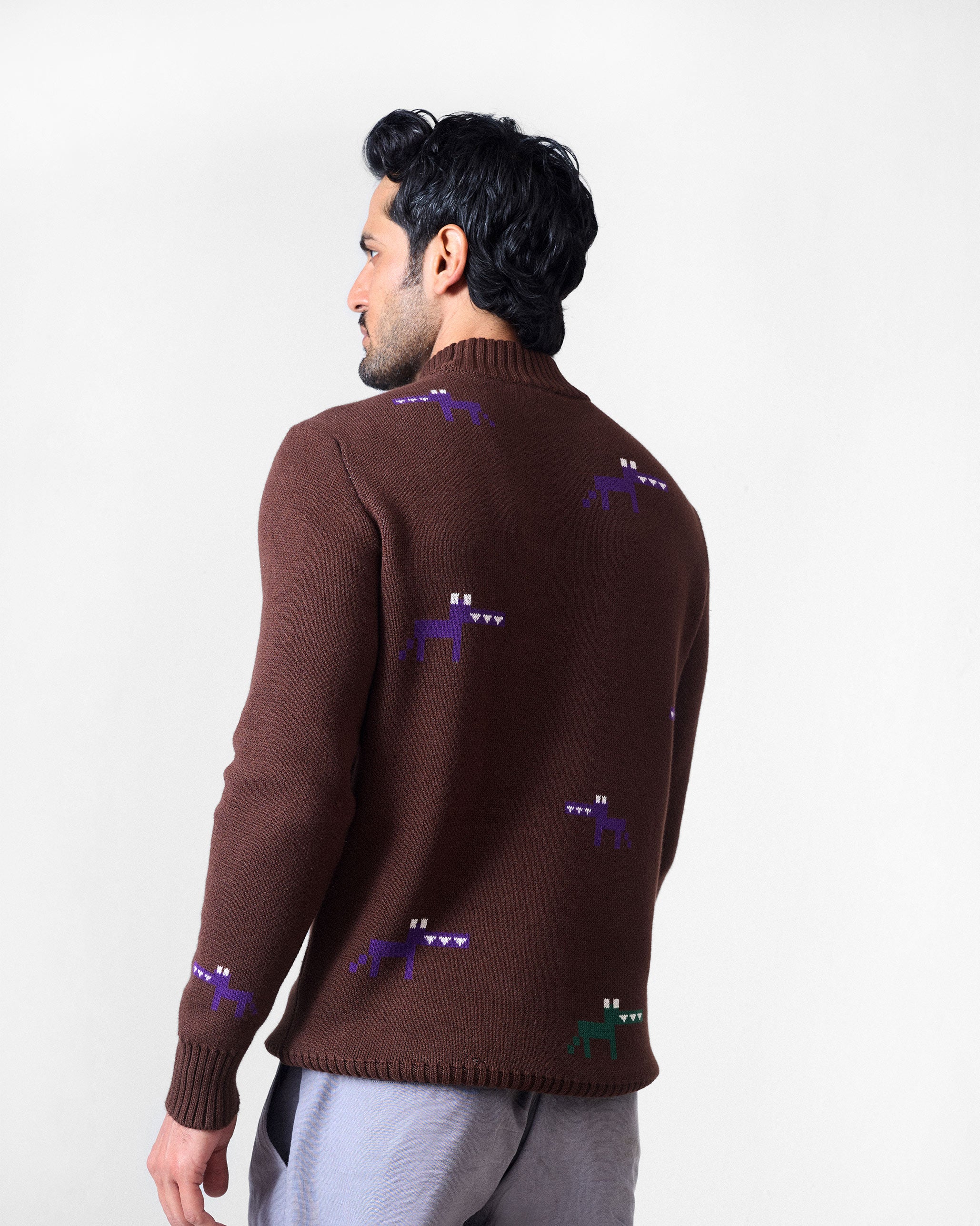 Crew Neck Sweater - Brown