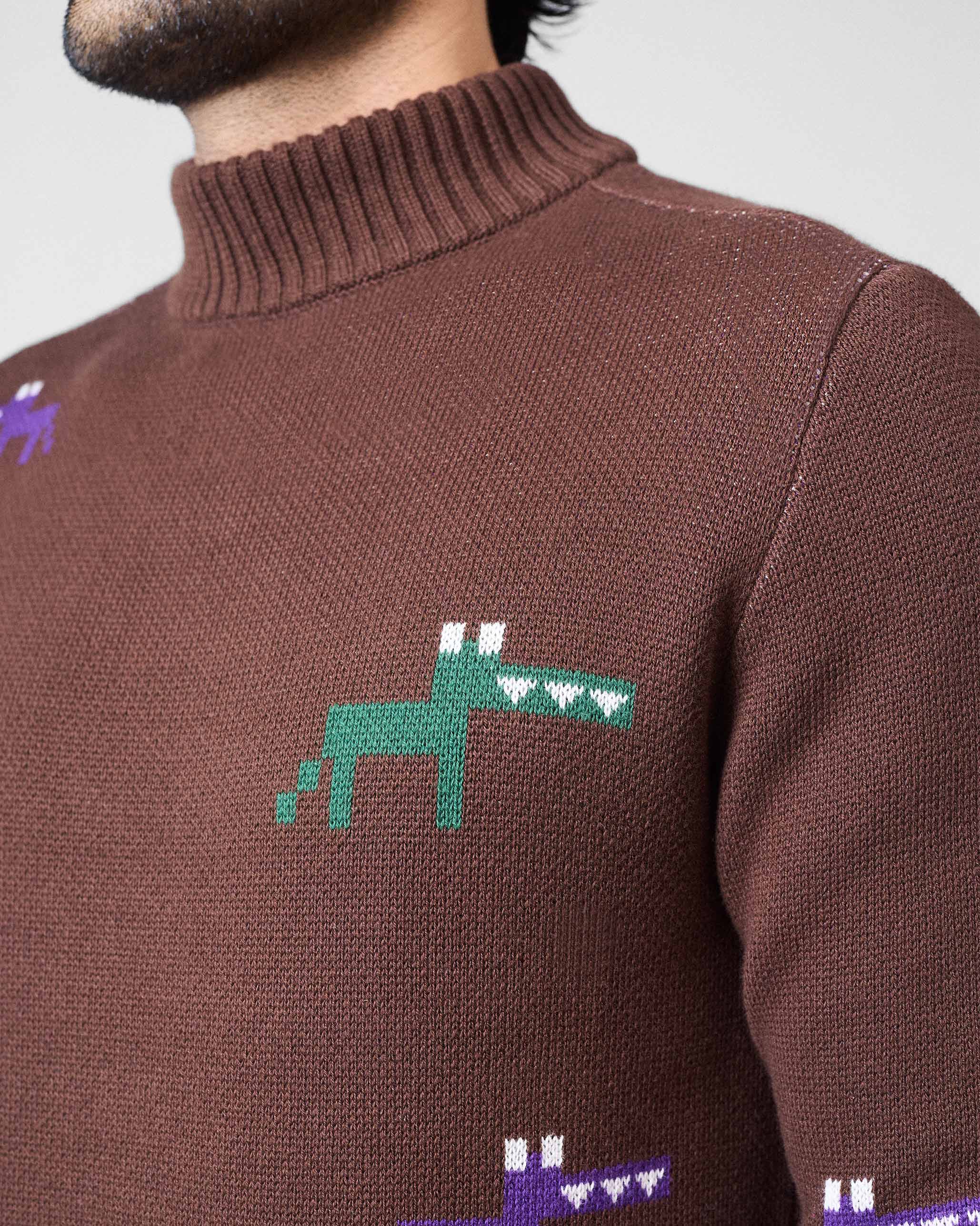 Crew Neck Sweater - Brown