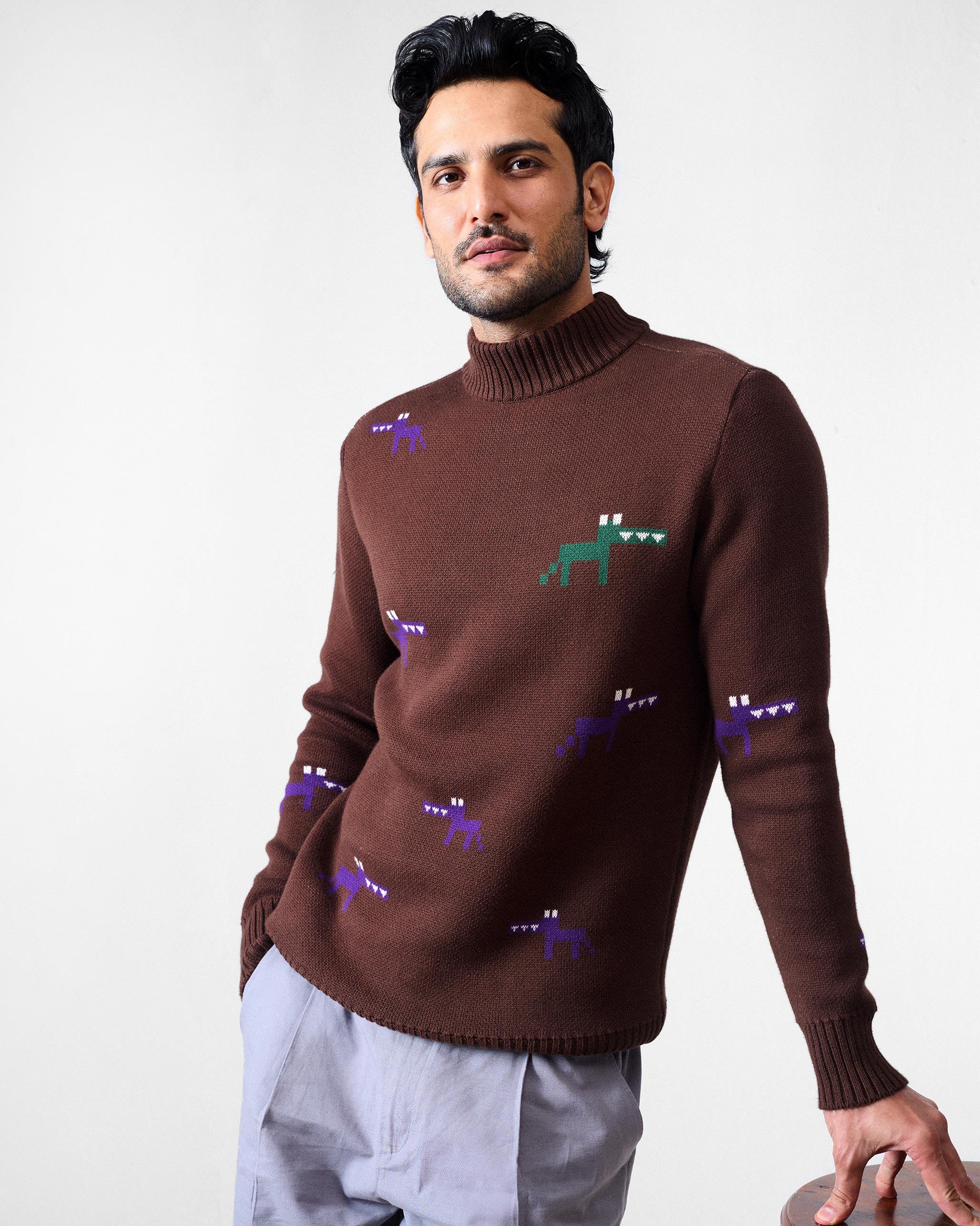 Crew Neck Sweater - Brown