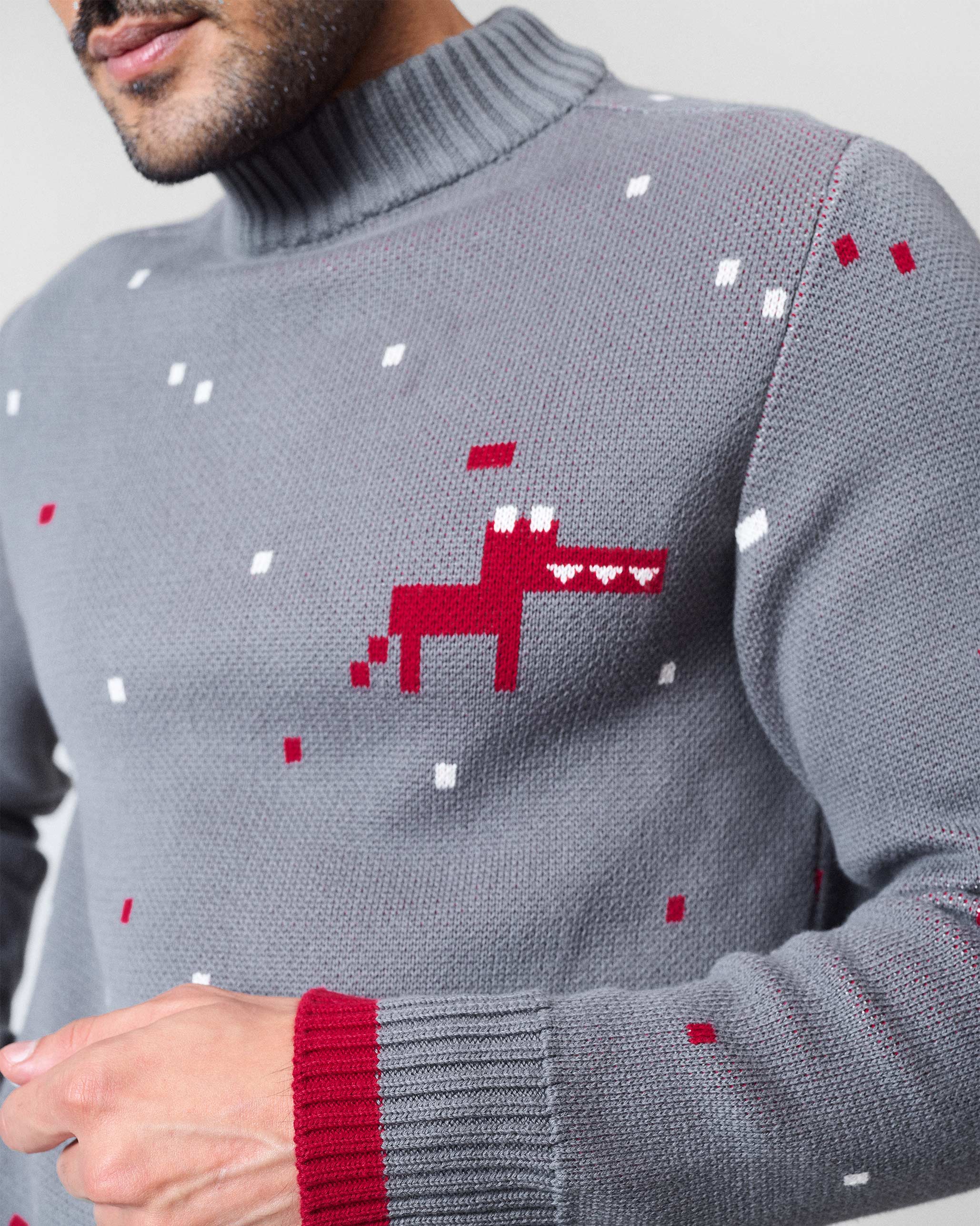 Crew Neck Sweater - Charcoal & Red