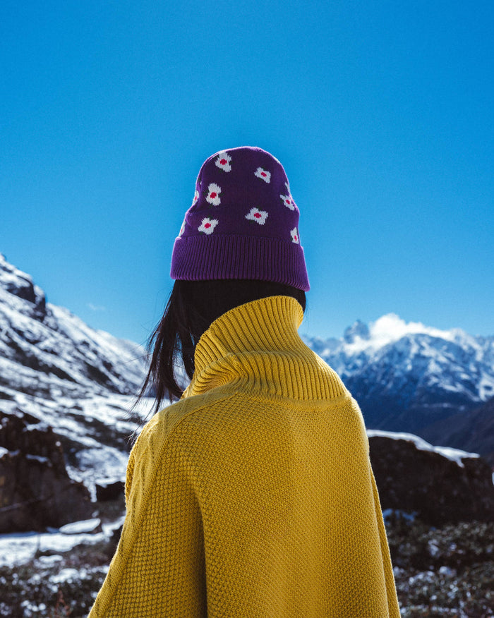 Retro Beanie - Purple & Oatmeal