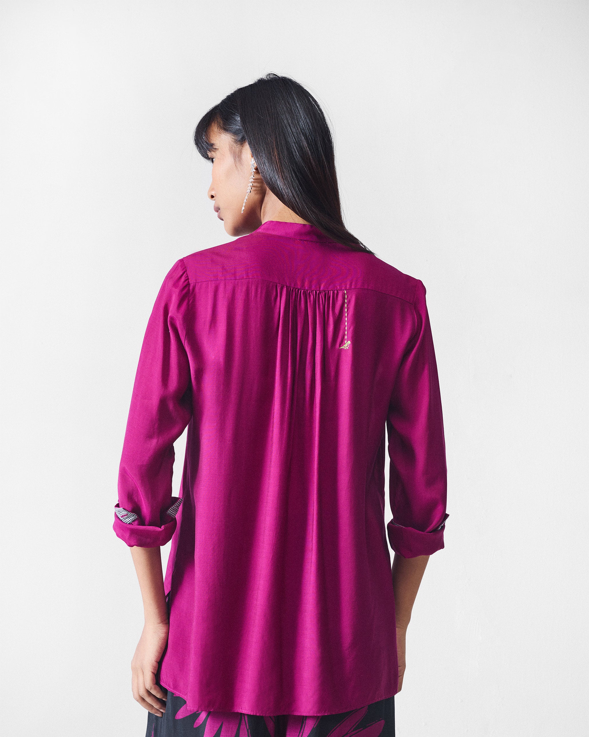 Mandarin Collar Top - Mulberry