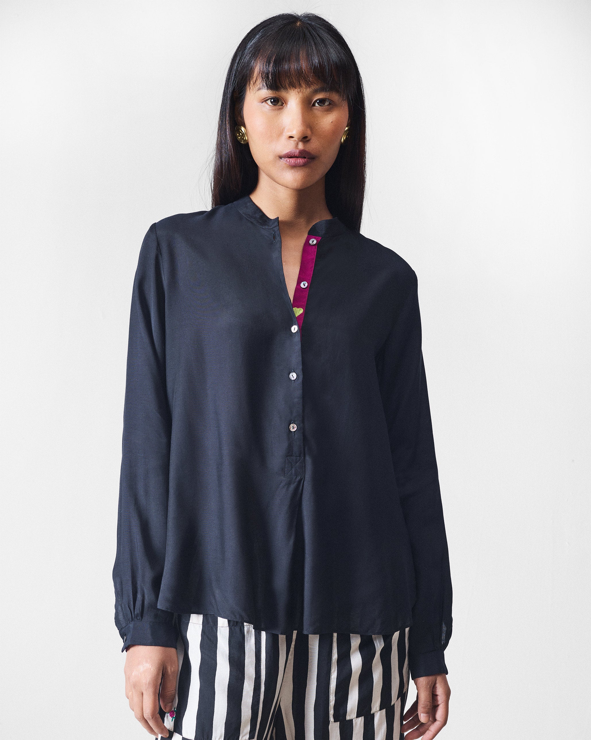 Mandarin Collar Top - Black