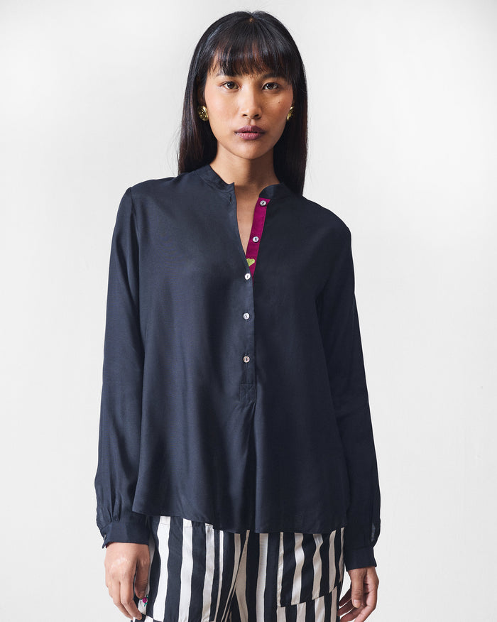 Mandarin Collar Top - Black