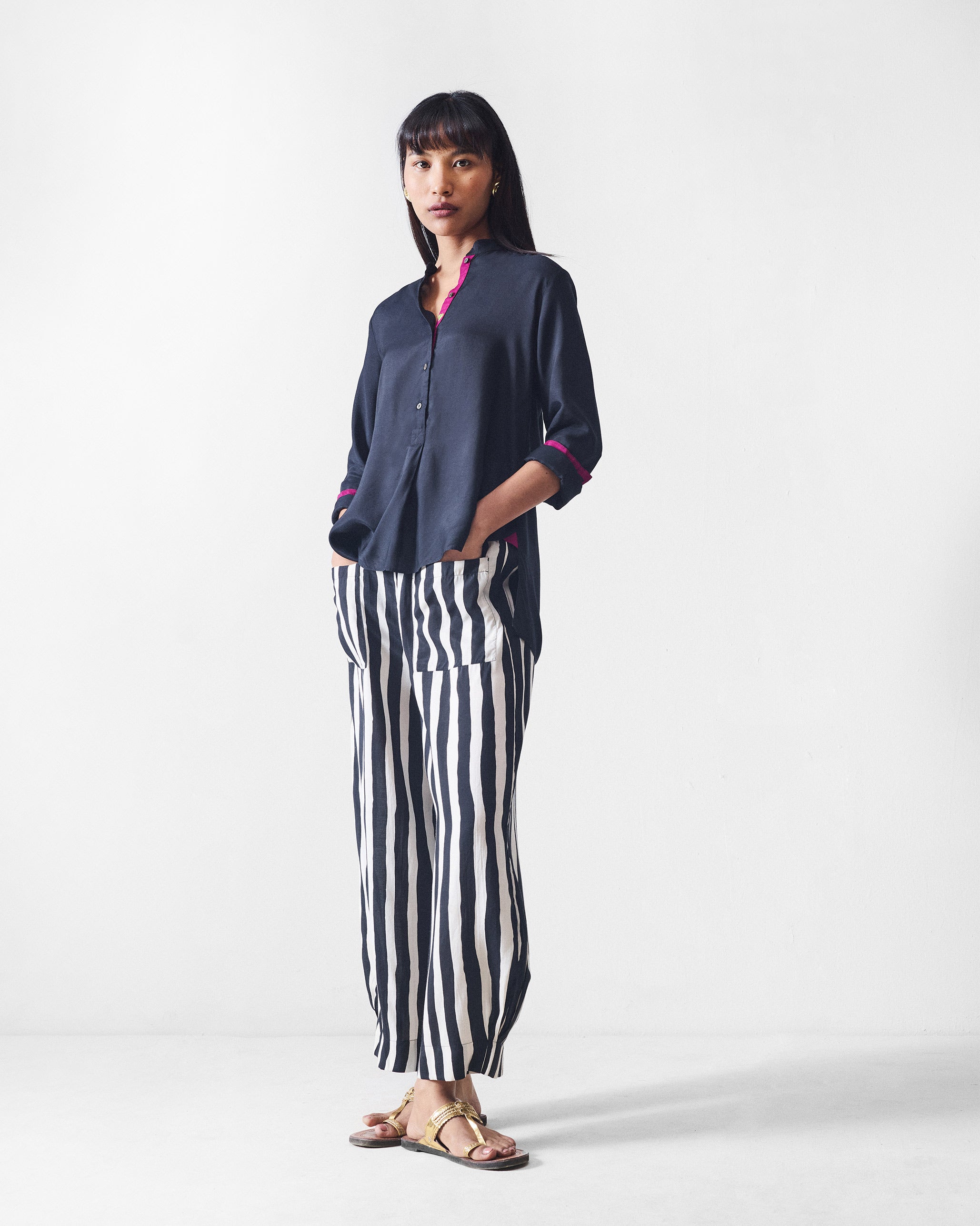 Mandarin Collar Top - Black