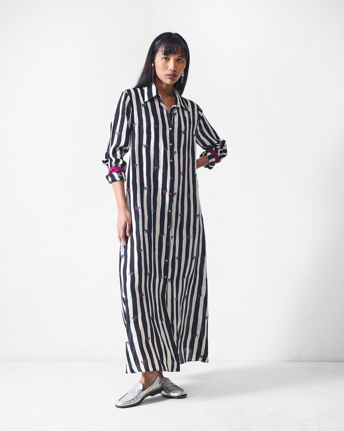 Pattaya Shirt Dress - Black & Beige Printed