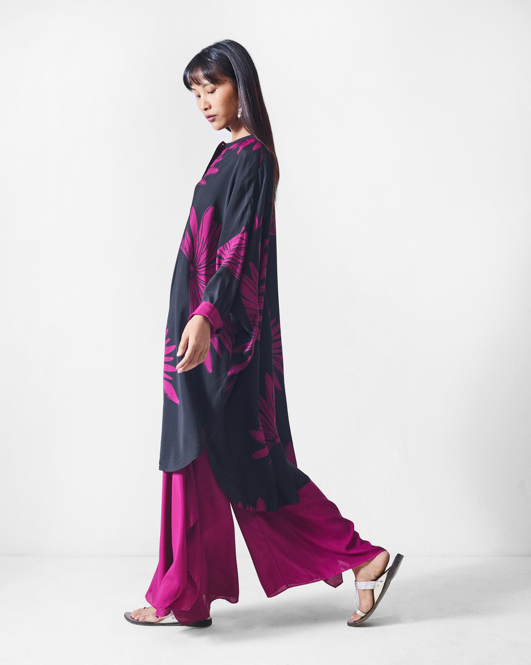 Lazy Sunday Tunic - Black & Mulberry Printed