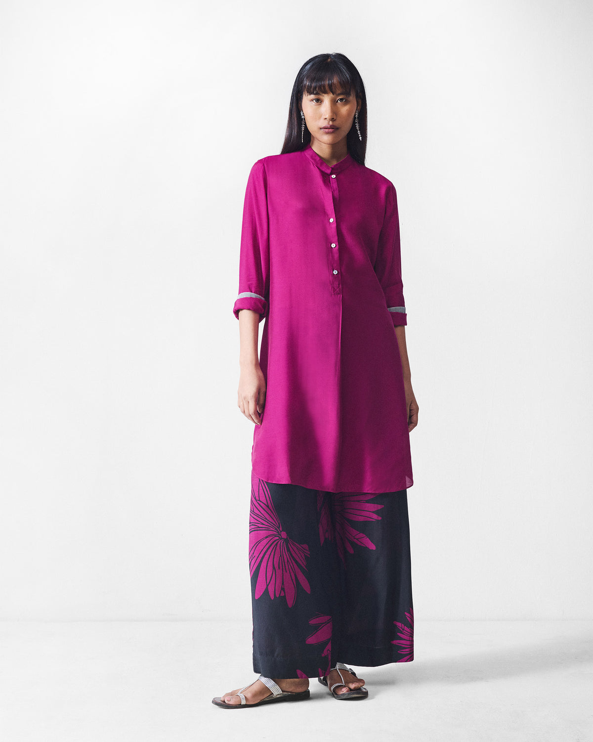Basic Pyjama - Black & Mulberry Printed