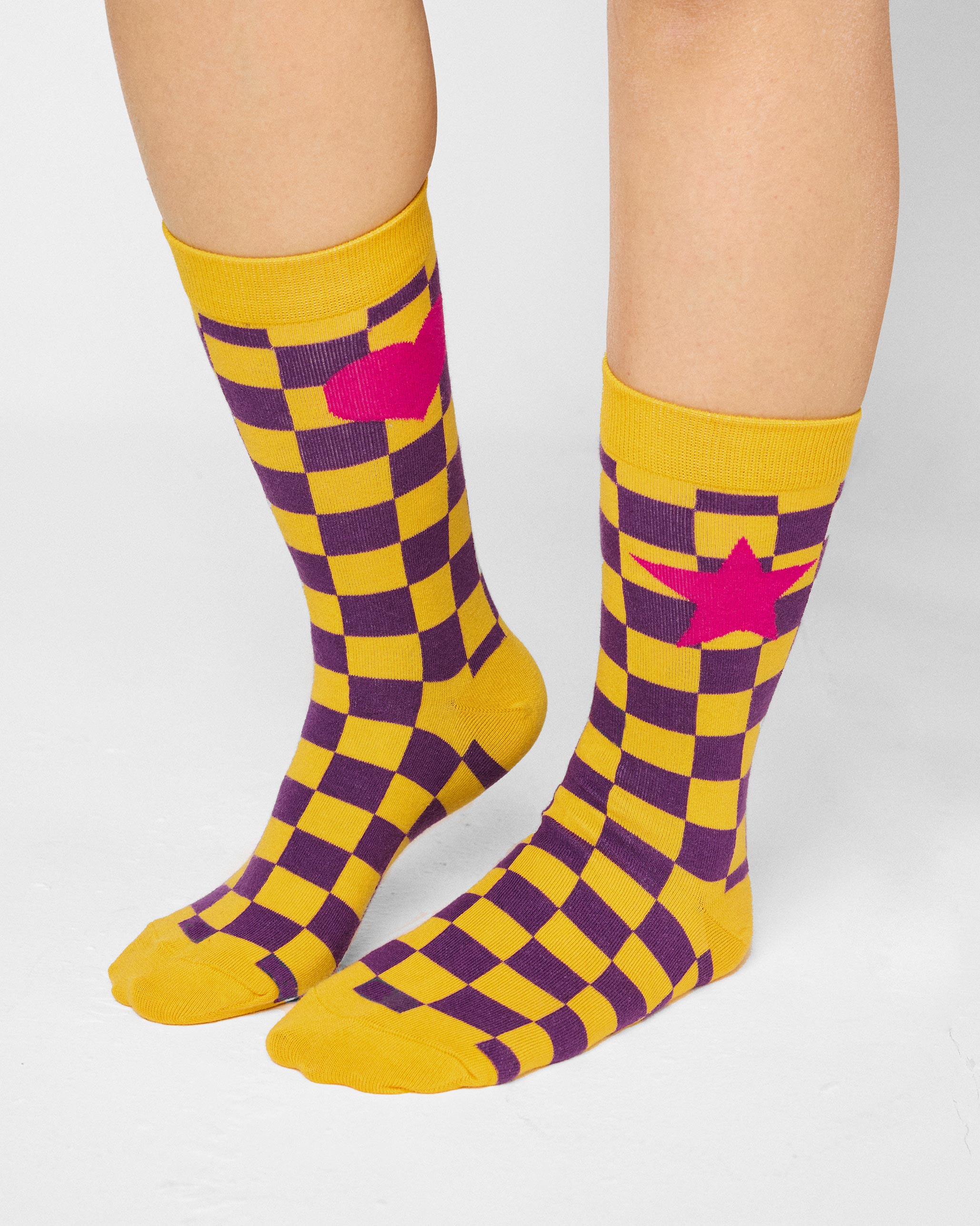 Gingham Glow Socks - Purple & Yellow