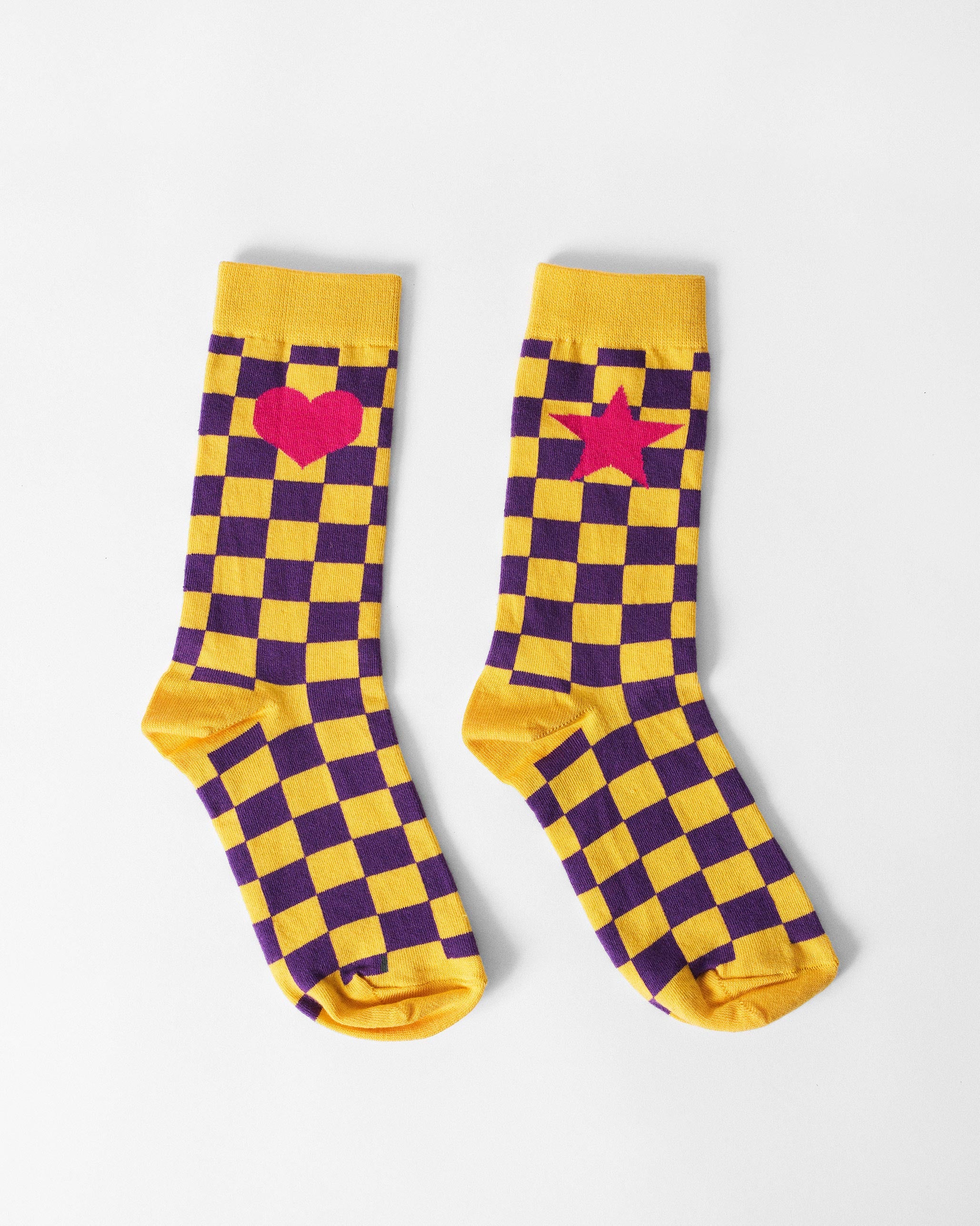 Gingham Glow Socks - Purple & Yellow