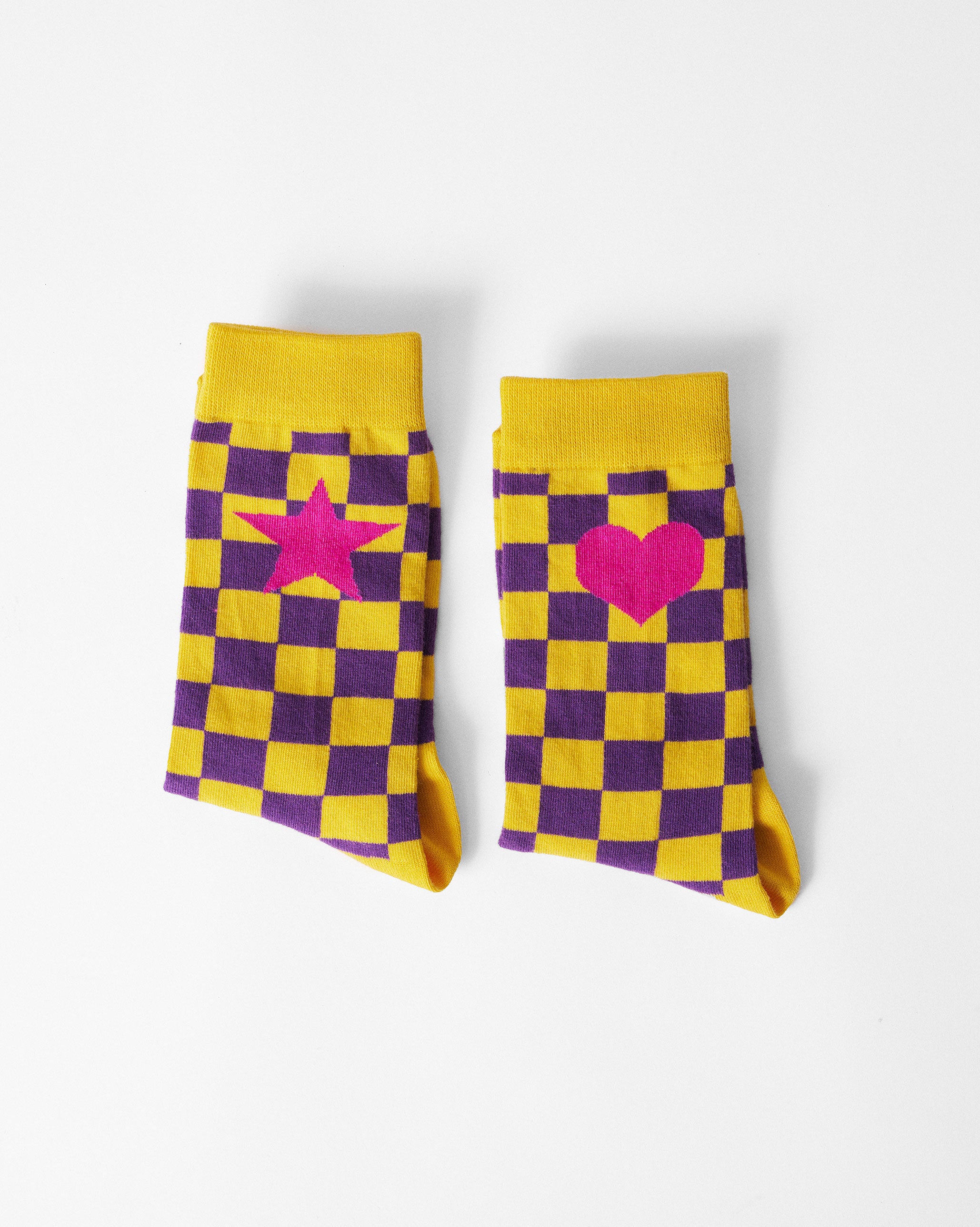 Gingham Glow Socks - Purple & Yellow