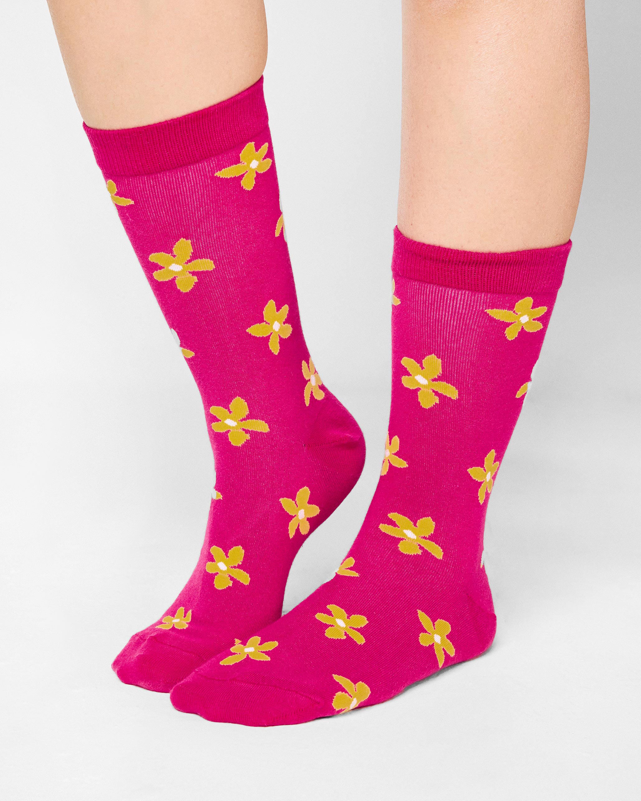 Floral Fizz Socks - Fuchsia & Yellow