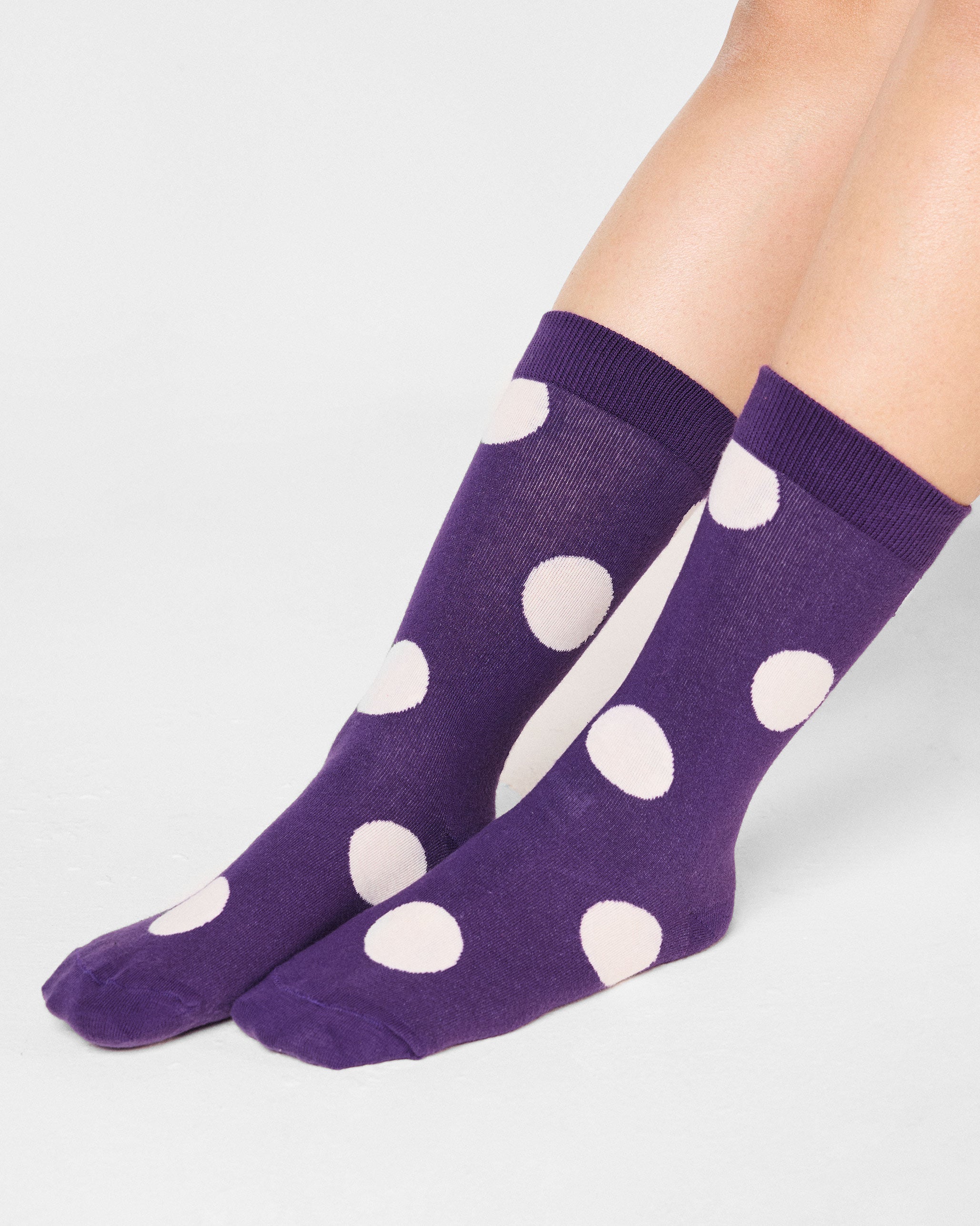 Polka Love Socks - Purple & Oatmeal