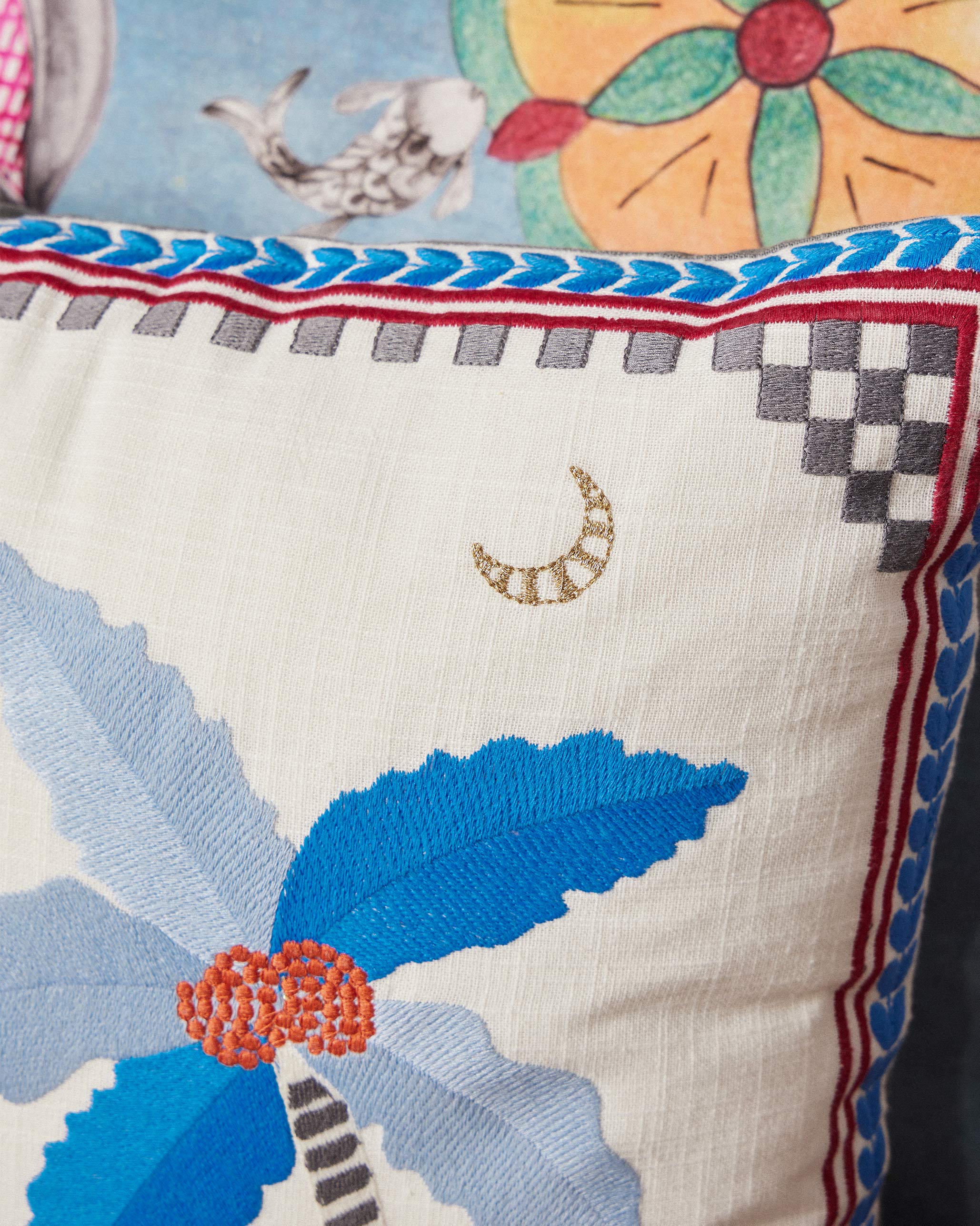 Palm Embroidered Cushion Cover