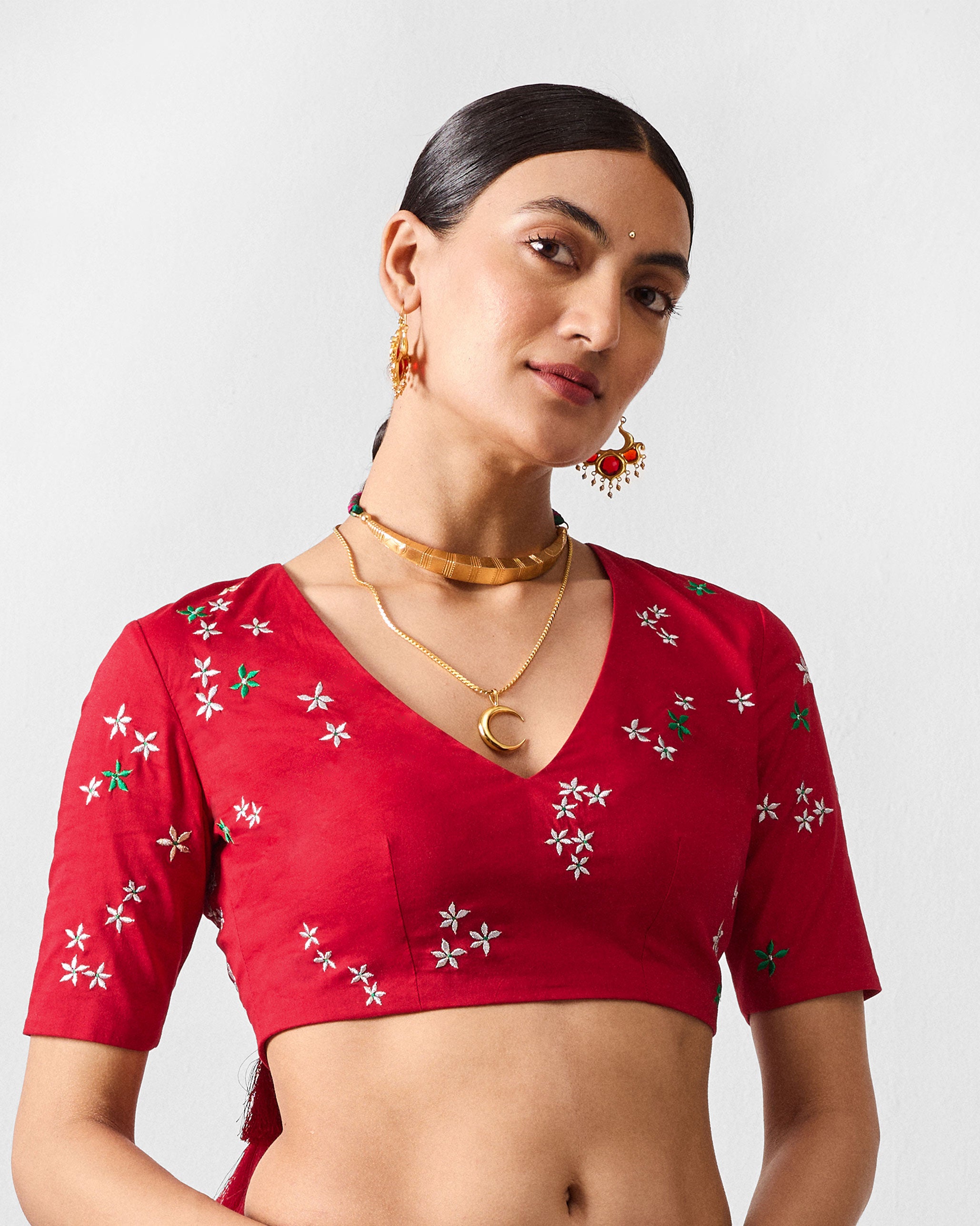 Inaaz Blouse - Red Embroidered