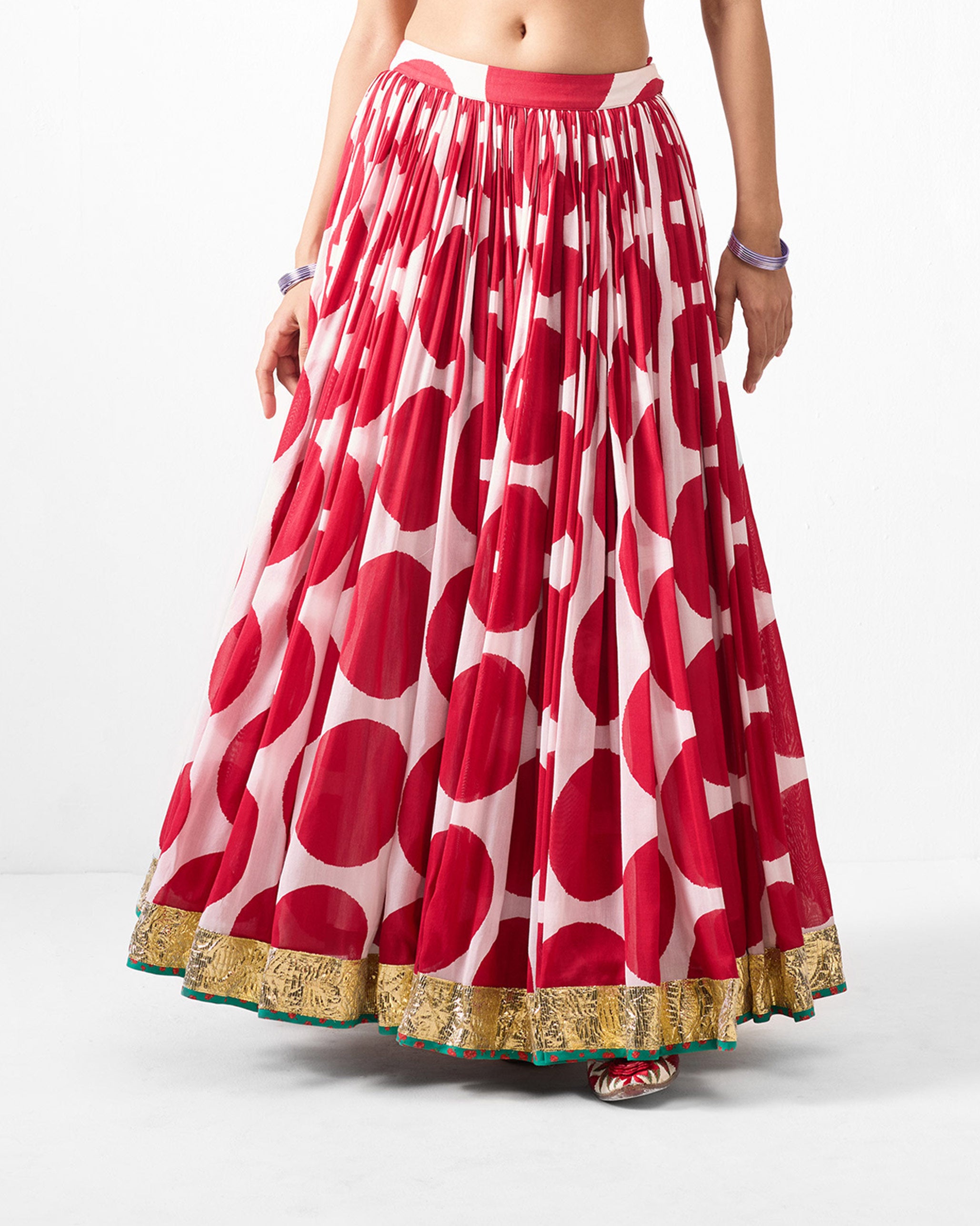 Bindu Skirt - Red & Ivory Printed