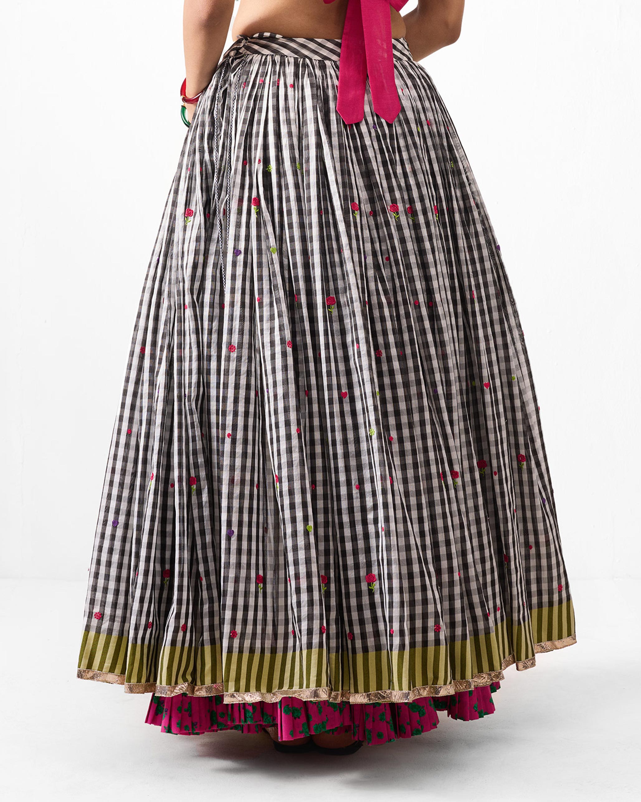 Sitara Skirt - Black & White Embroidered