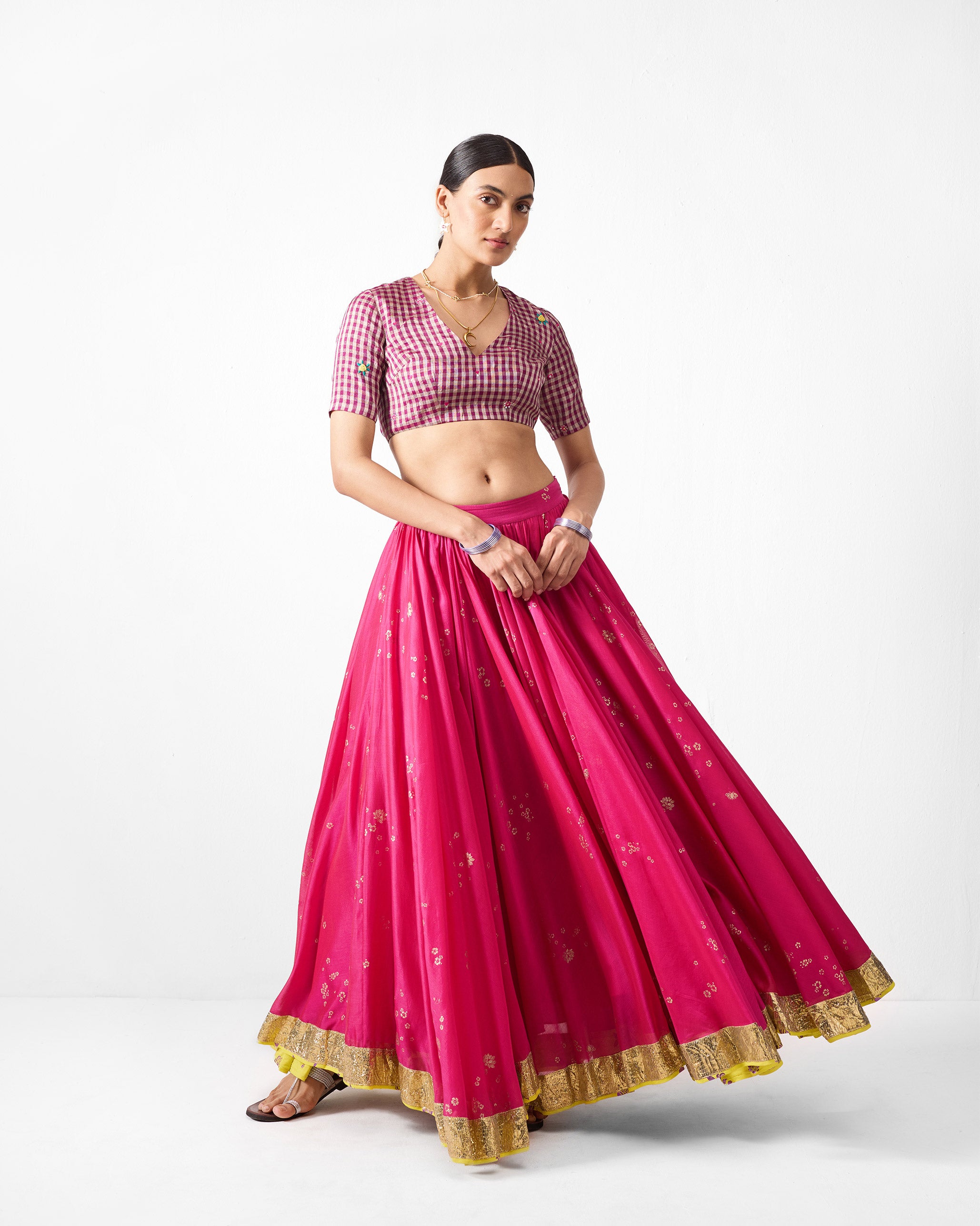 Saaya Skirt - Fuchsia & Gold Printed