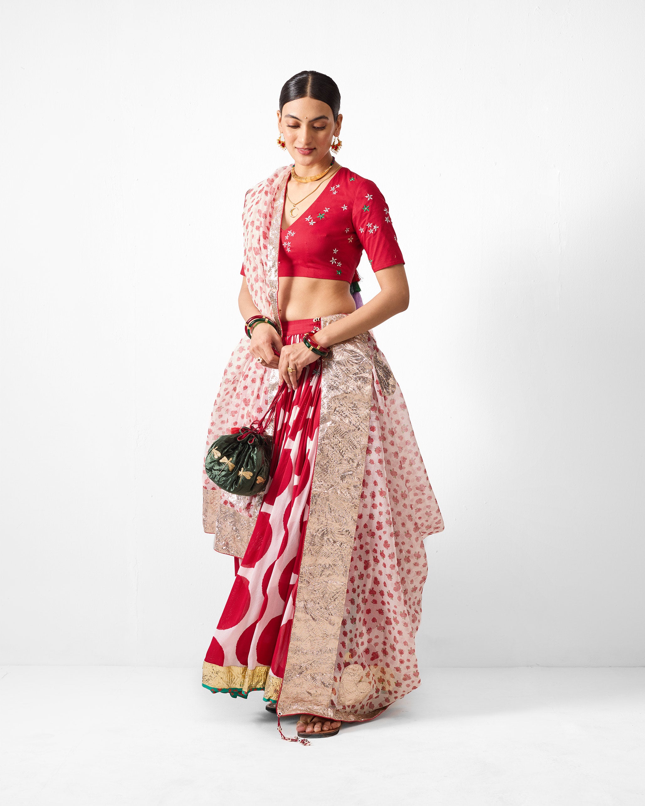 Lehar Dupatta - Red & Ivory Printed