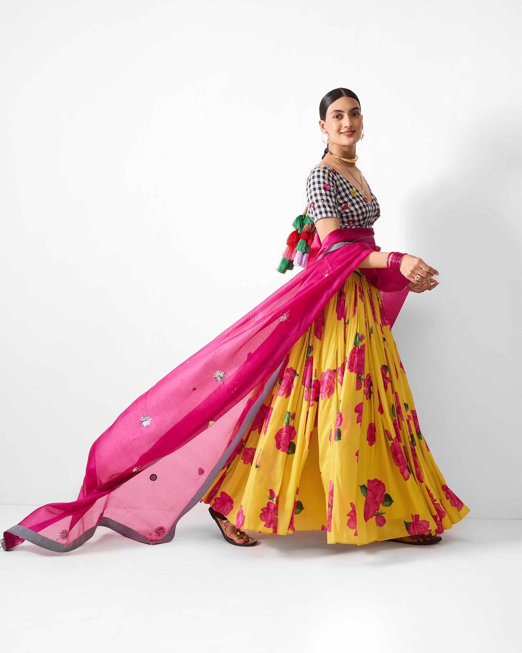 Naaz Dupatta - Fuchsia Embroidered