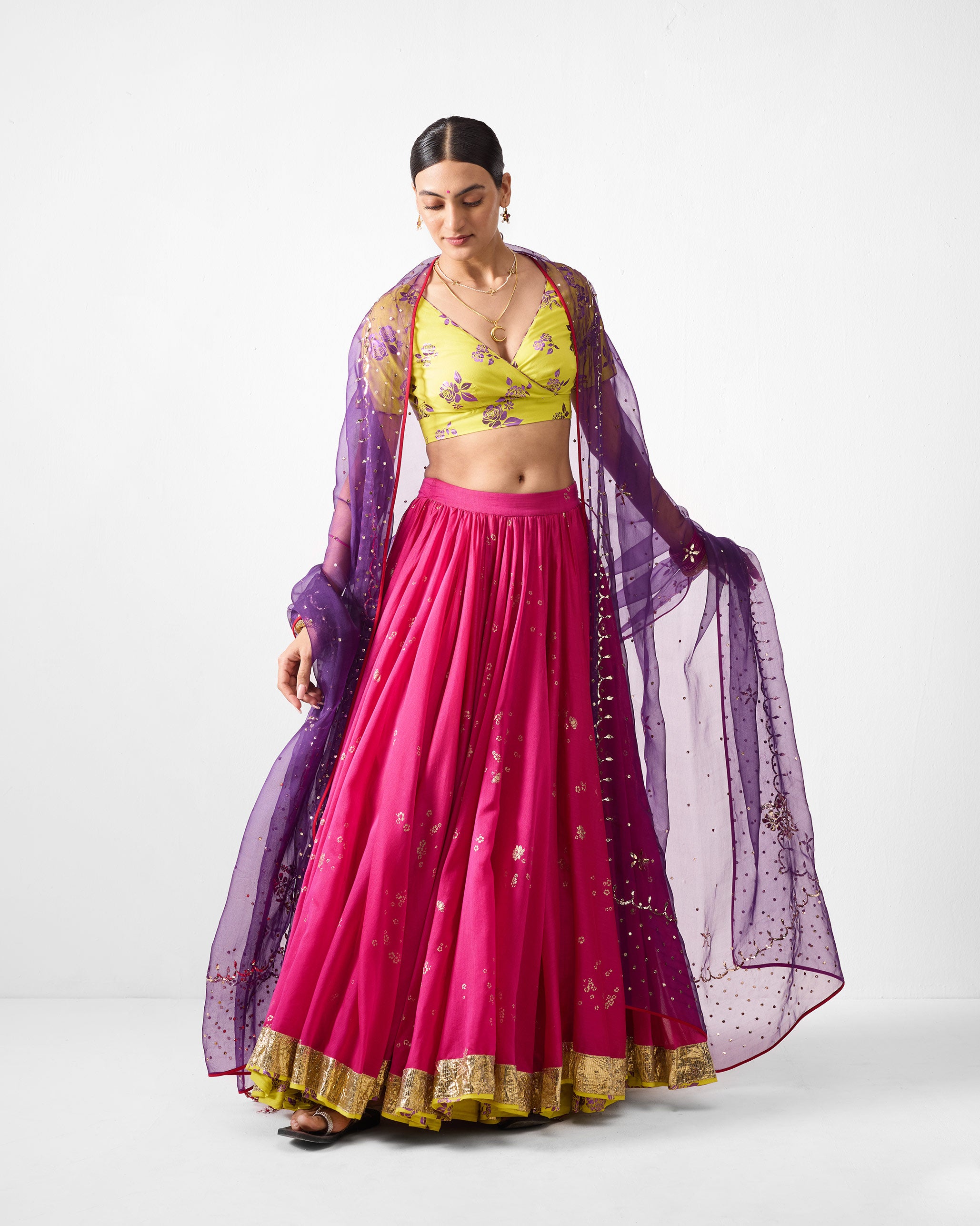 Chandni Dupatta - Purple Embroidered