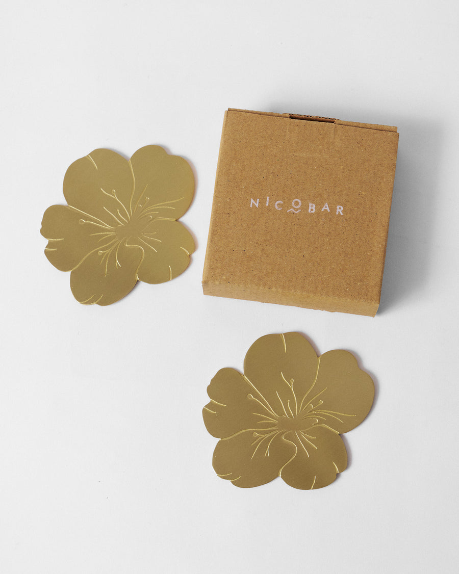 The coasters beside their kraft gift box