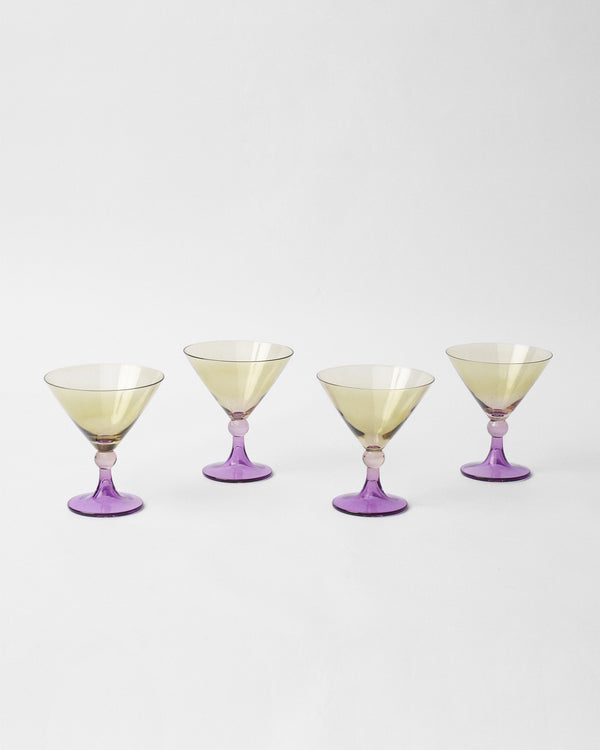 Four glasses in a staggered row