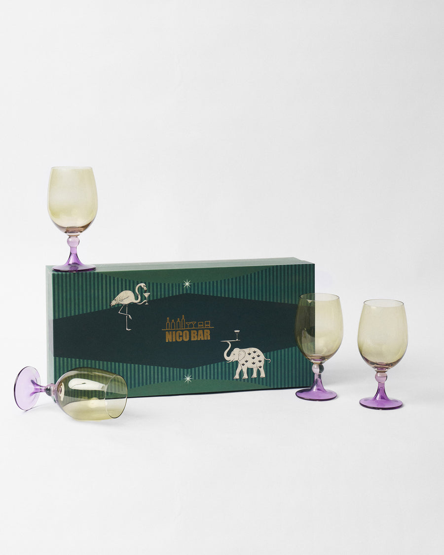 Cairo goblets around their green Nico Bar gift box
