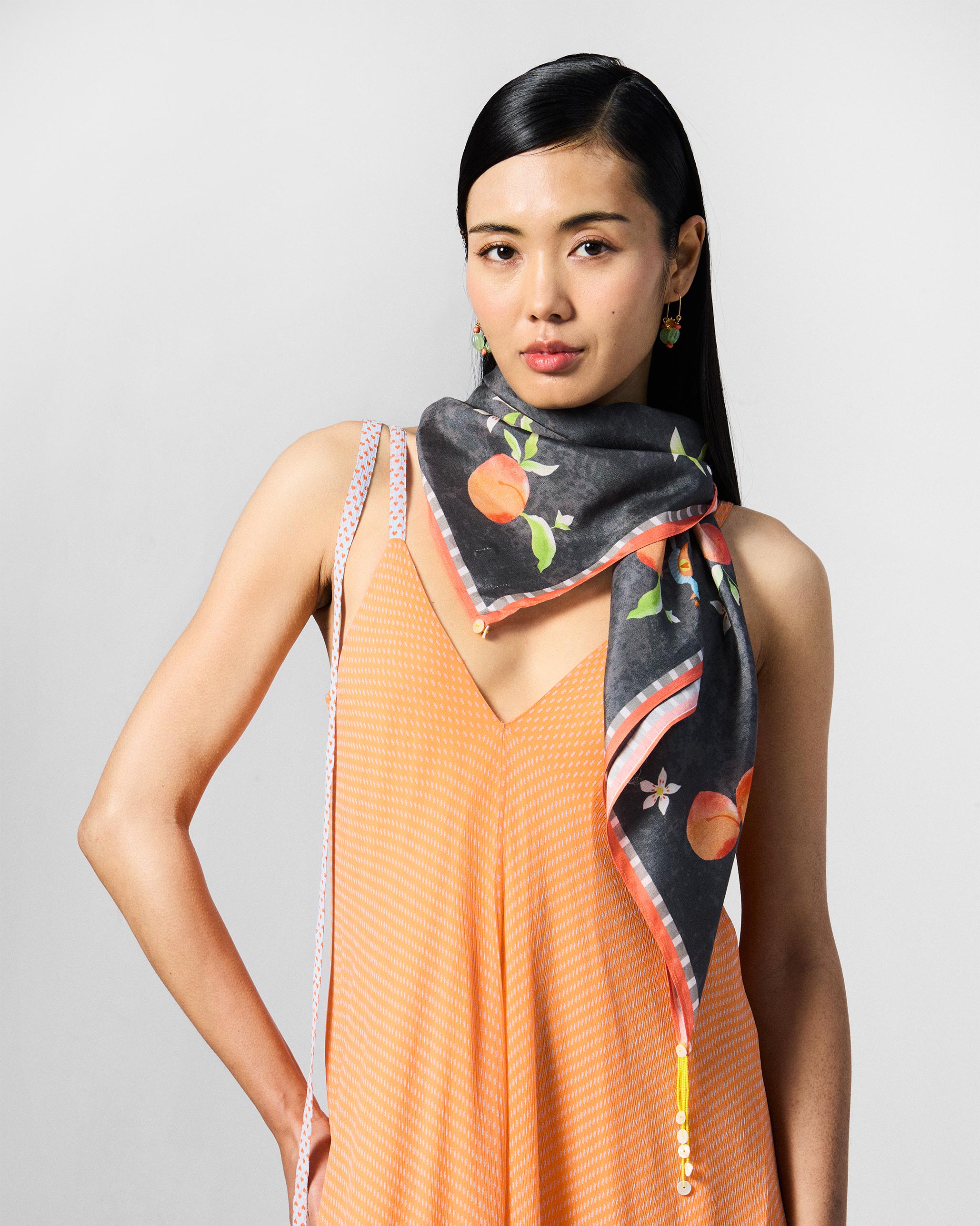 Apricot Scarf - Charcoal & Orange