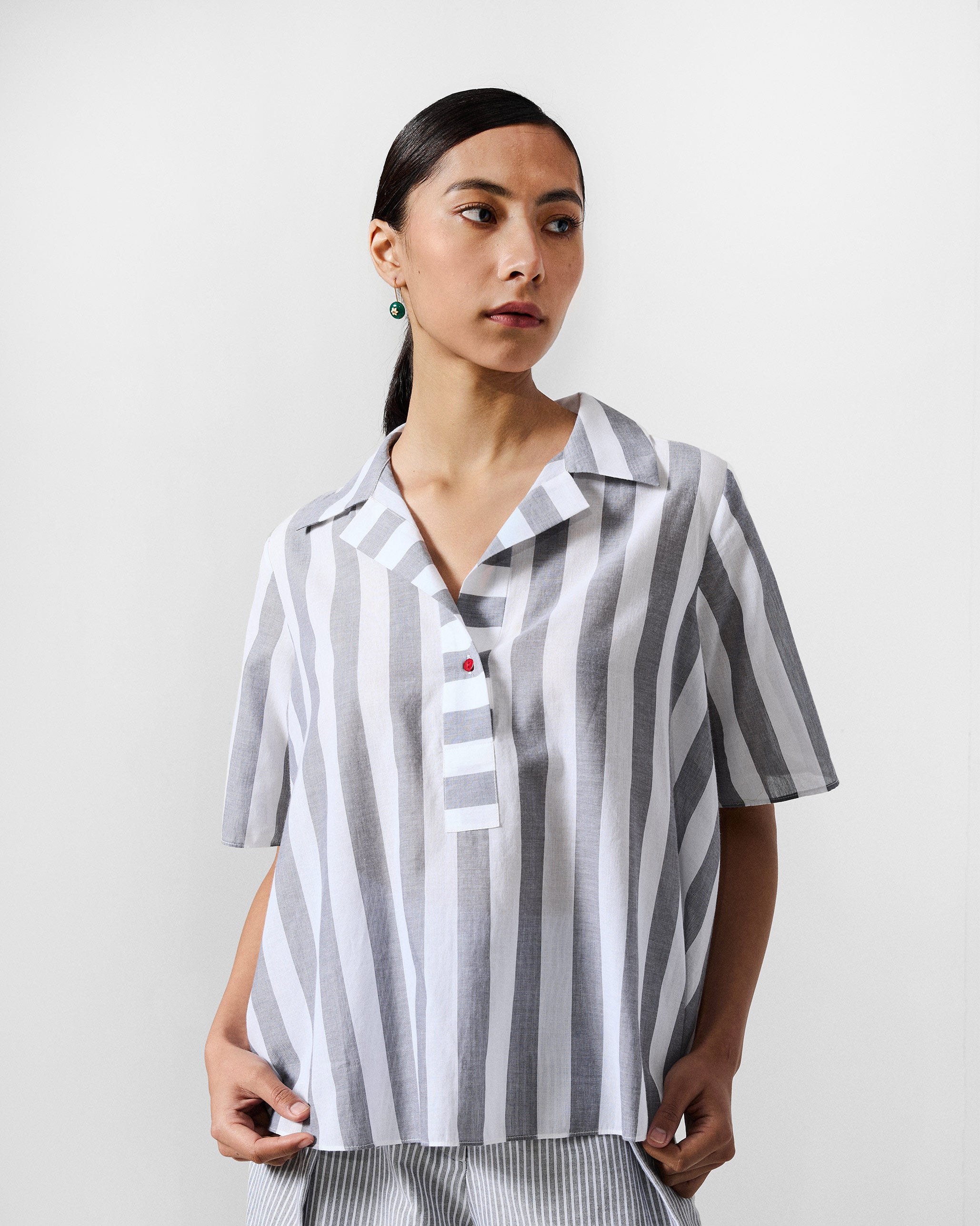 Rann Shirt - Grey & White Stripes