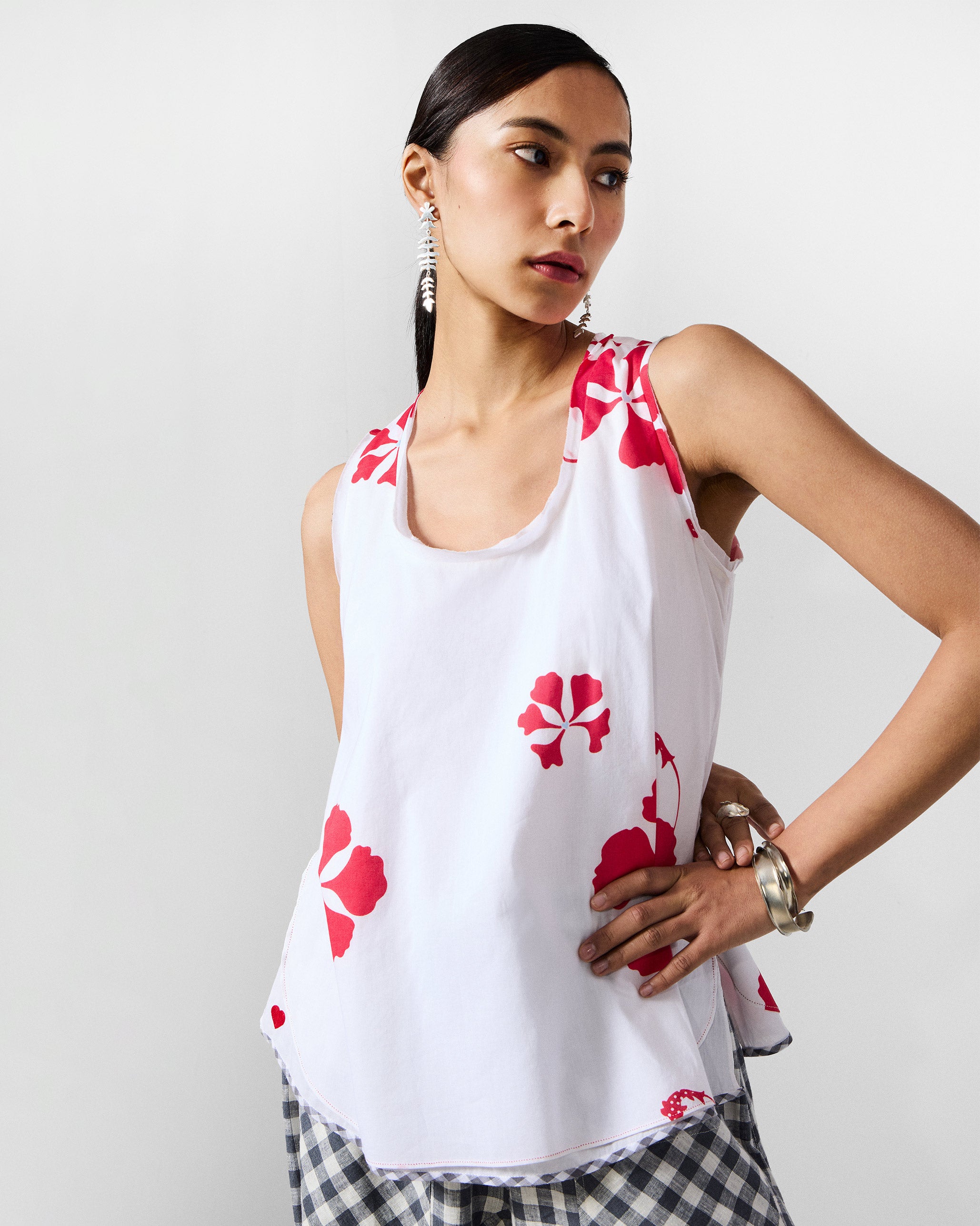 Kiva Top - White & Red Printed