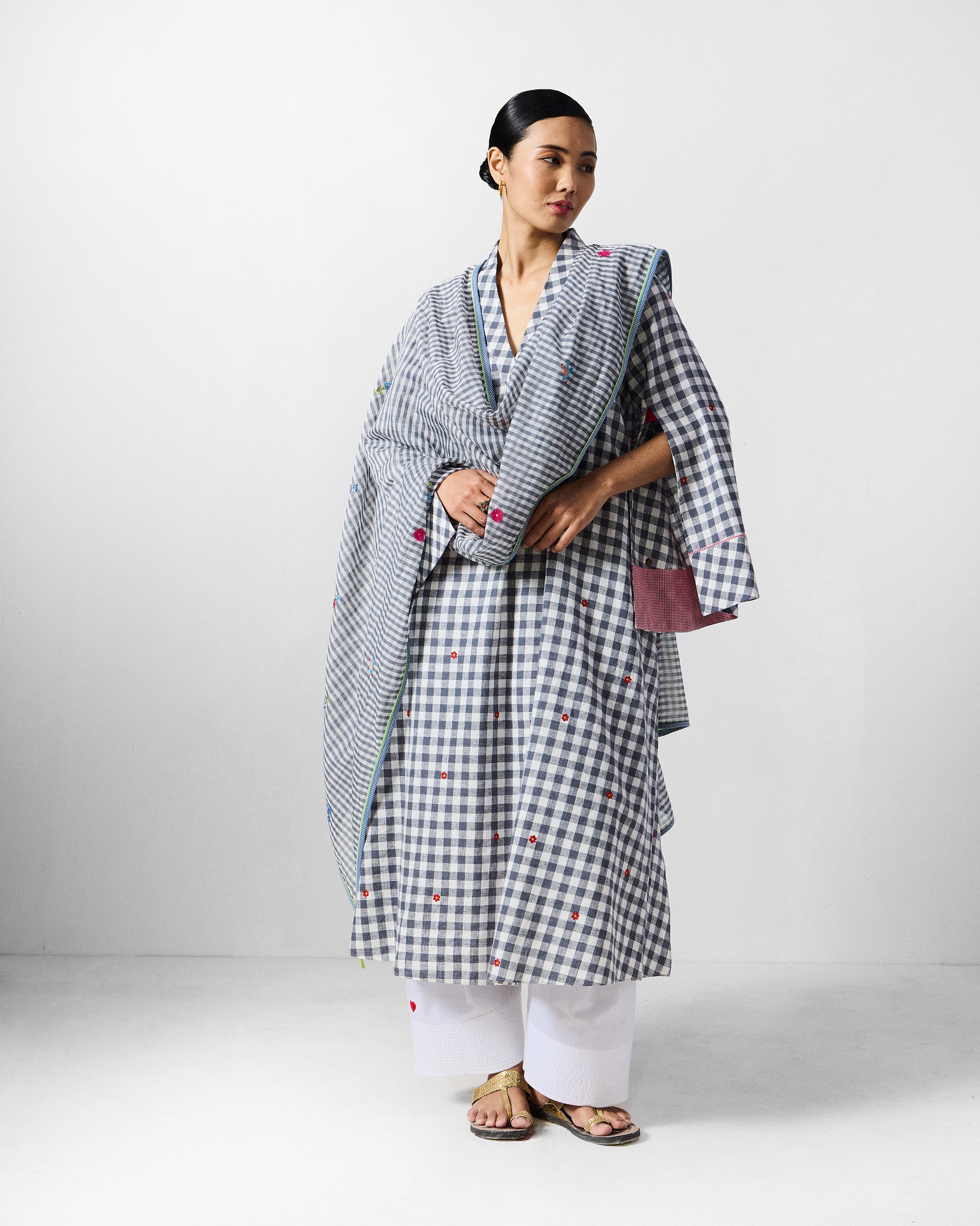 Dhauli Kurta - Grey & Whitel Checks