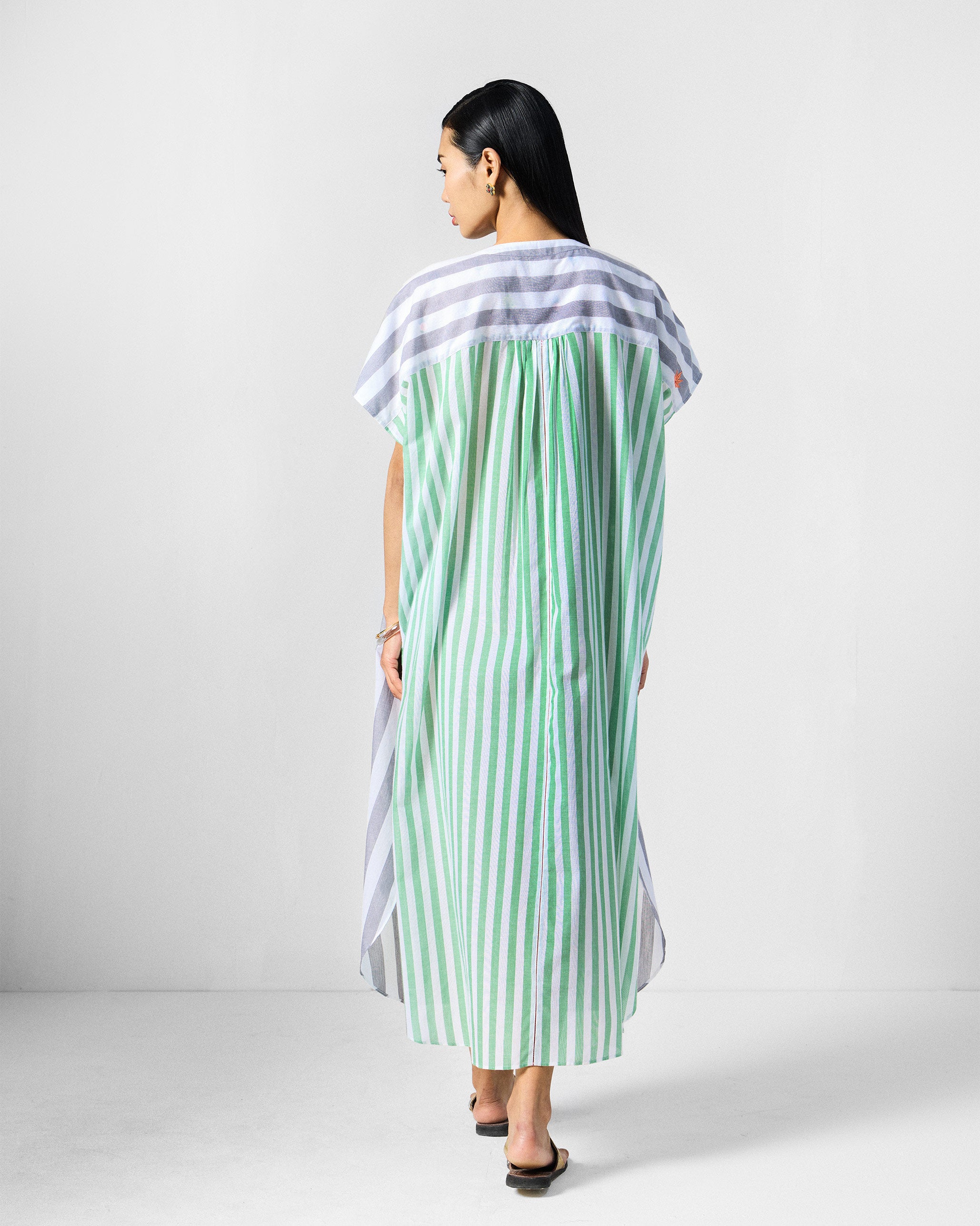 Dali Kaftan - Green & Grey Stripes