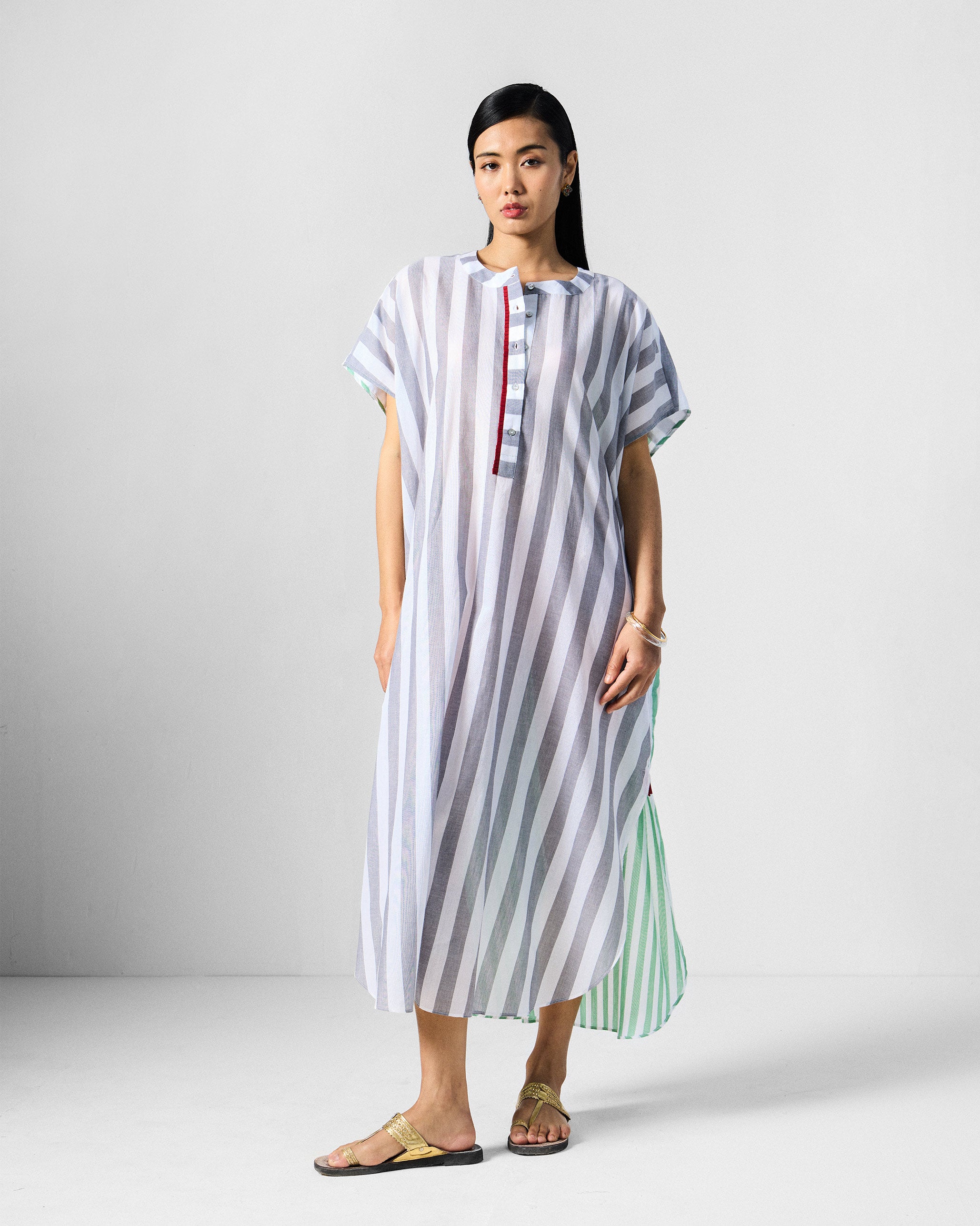 Dali Kaftan - Green & Grey Stripes