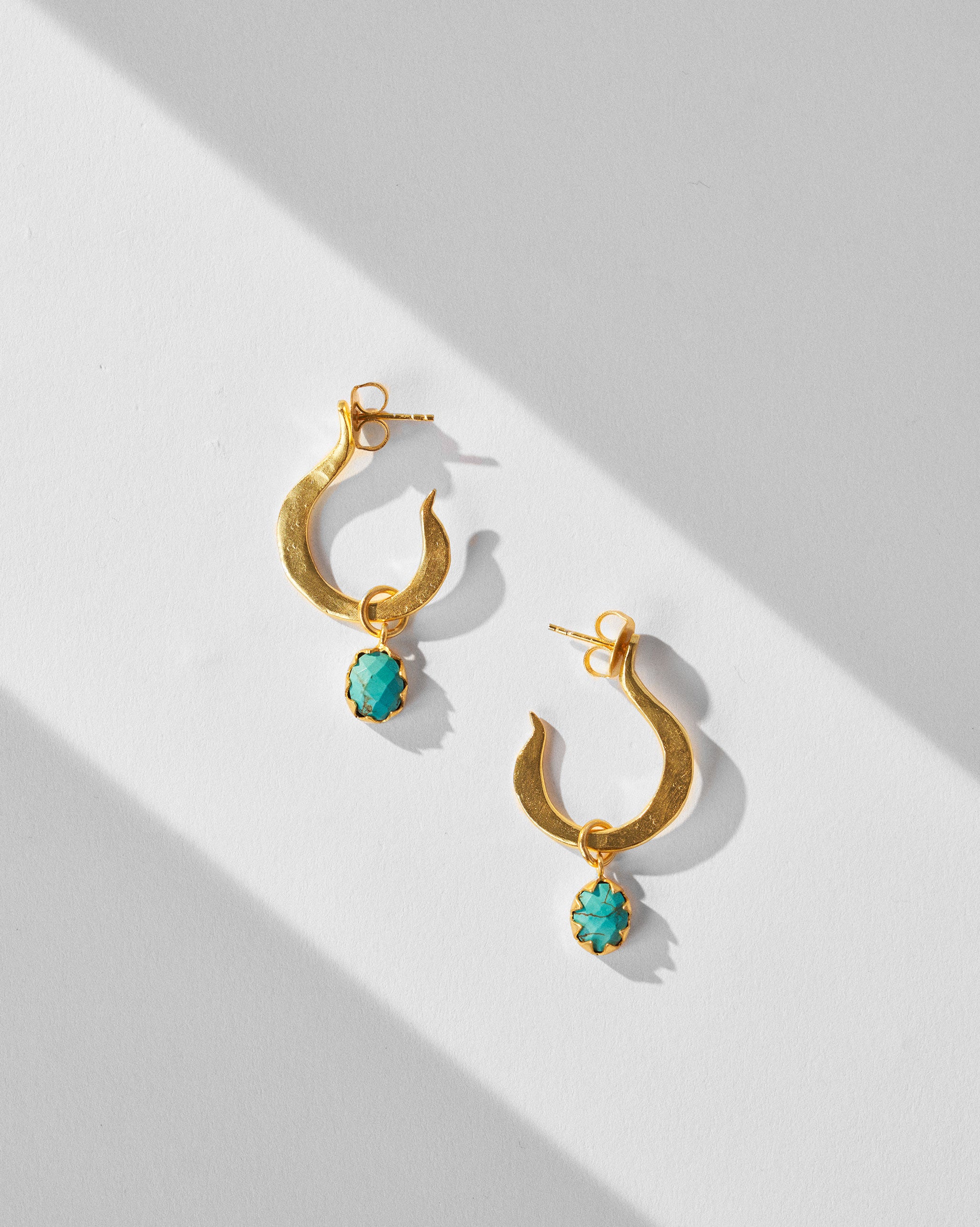 Qala Turquoise Hoops - Gold