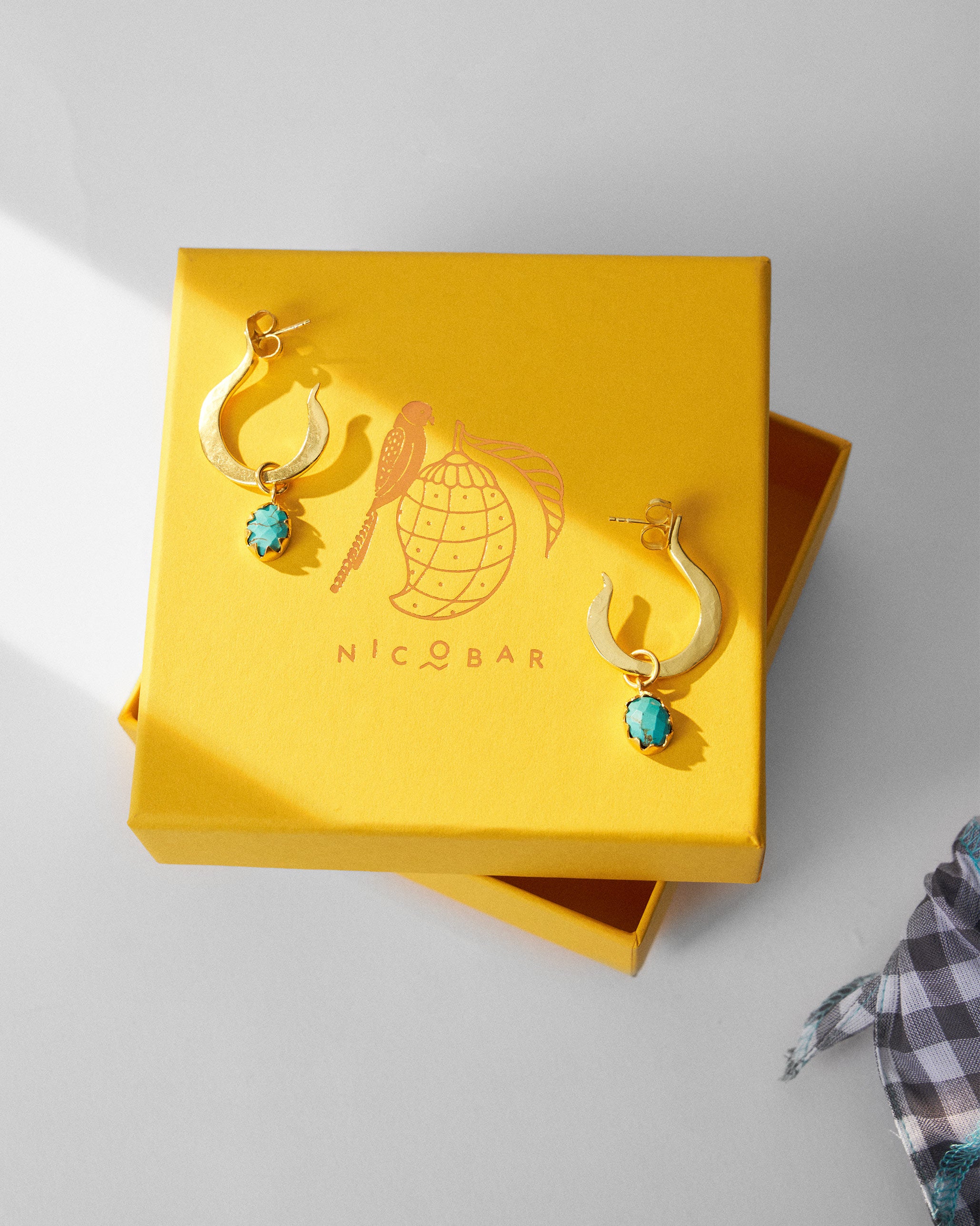 Qala Turquoise Hoops - Gold