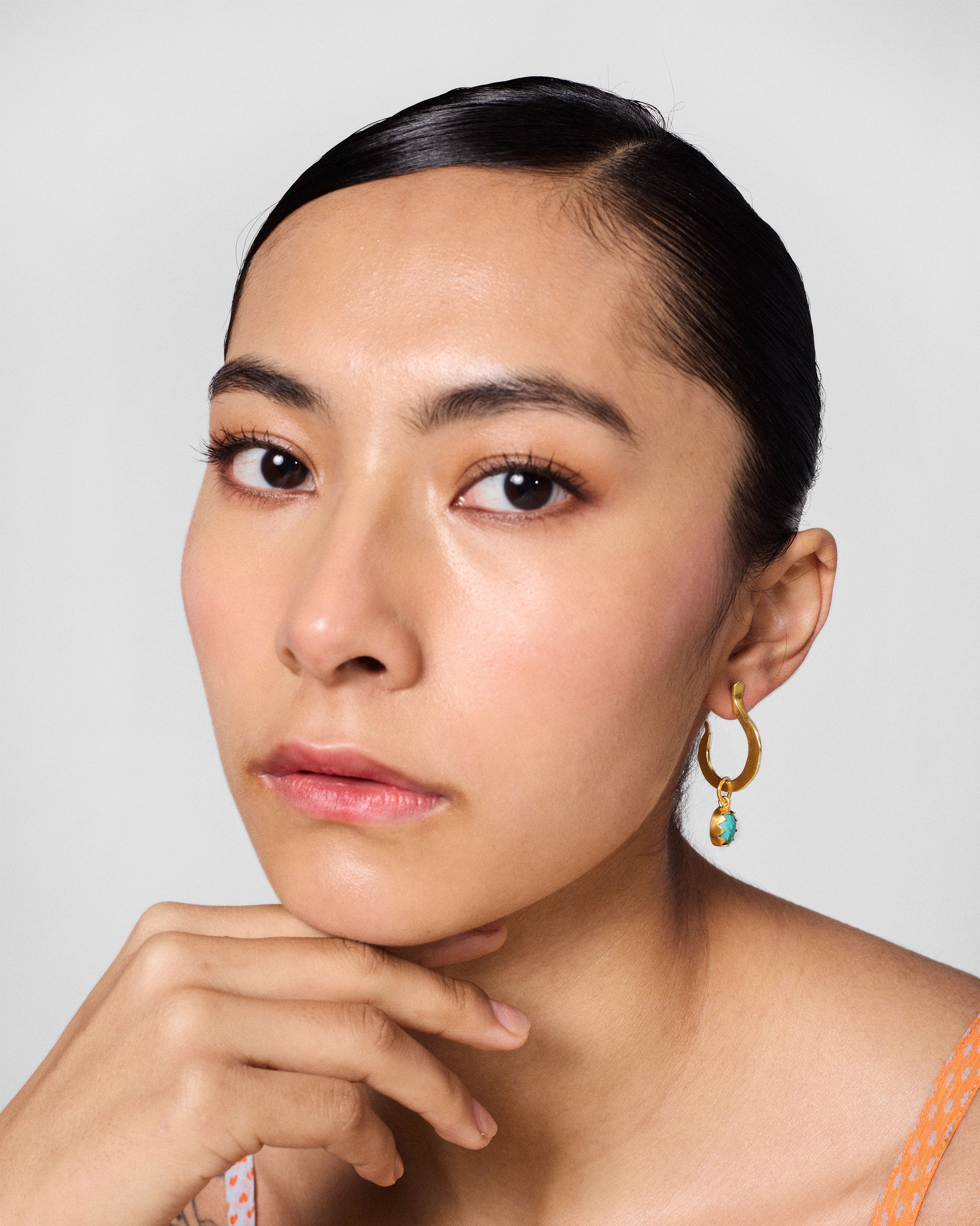 Qala Turquoise Hoops - Gold