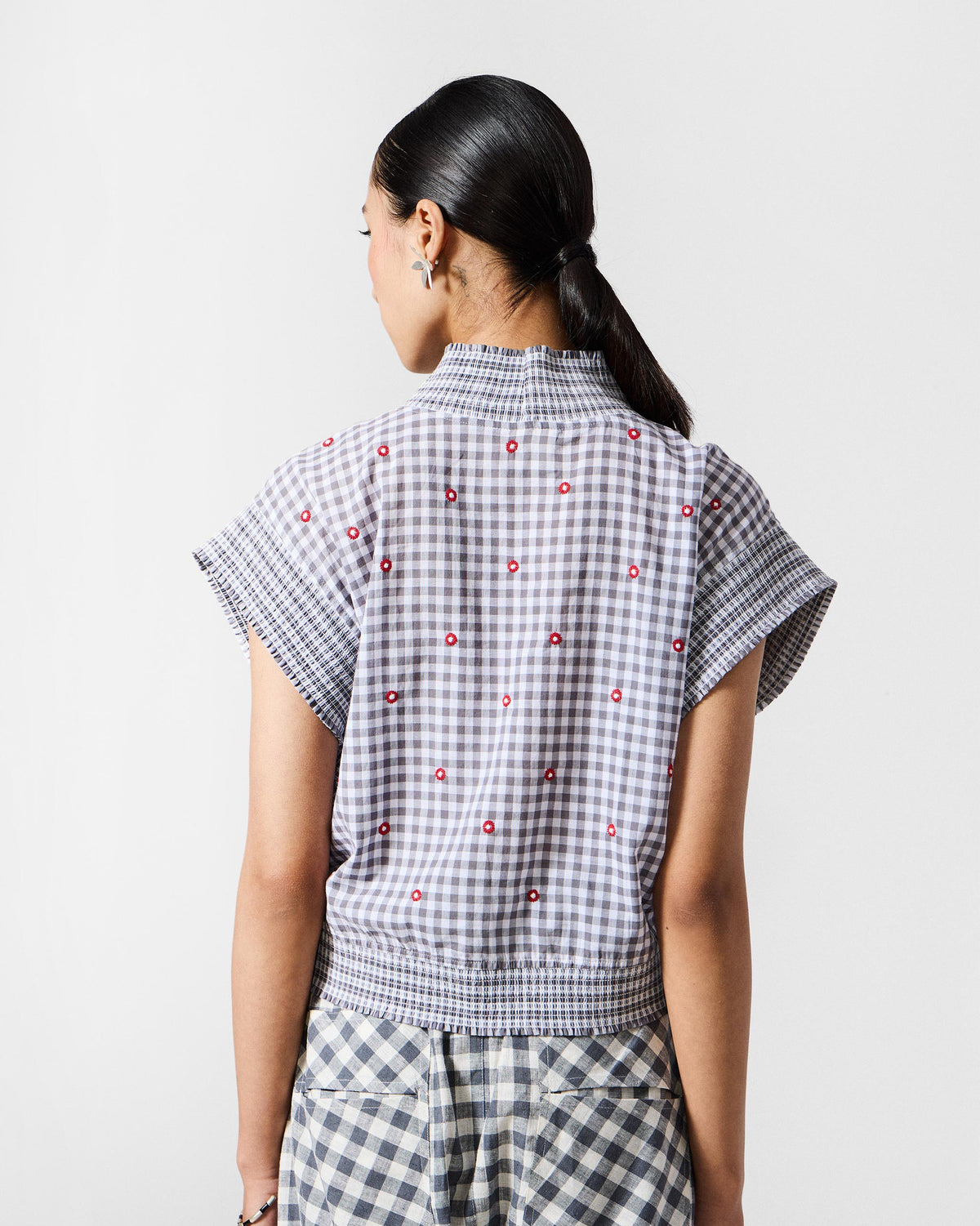 Lehar Top - Grey & White Embroidered