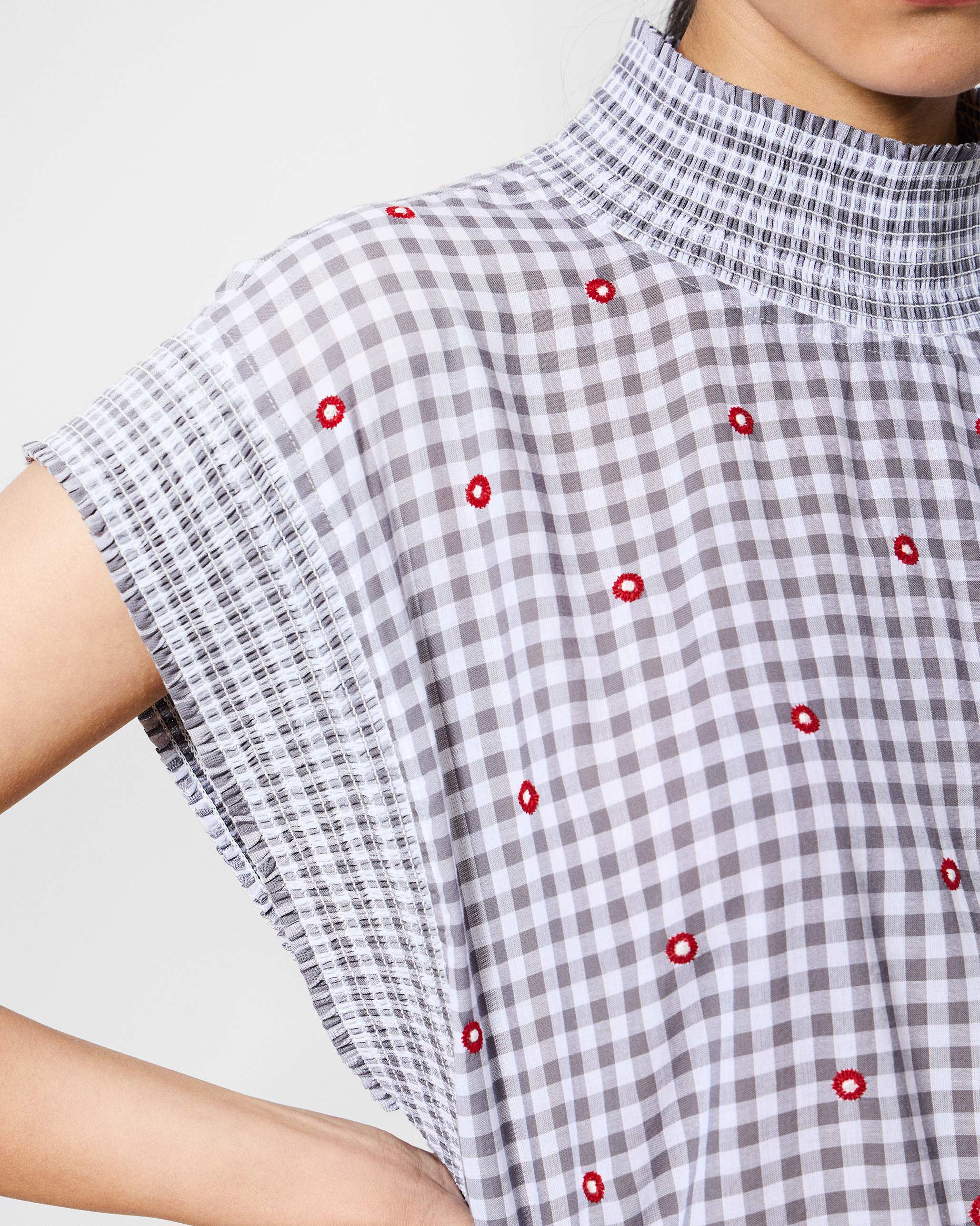 Lehar Top - Grey & White Embroidered