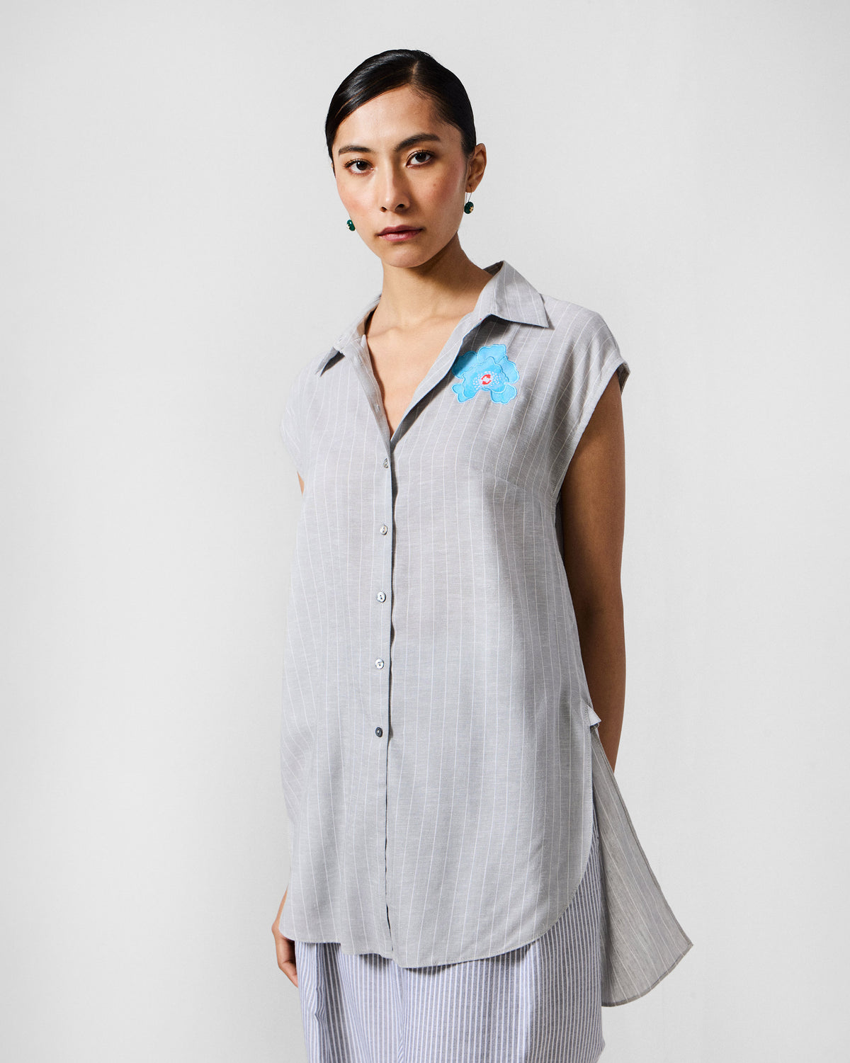 Rin Top - Grey & White Stripes
