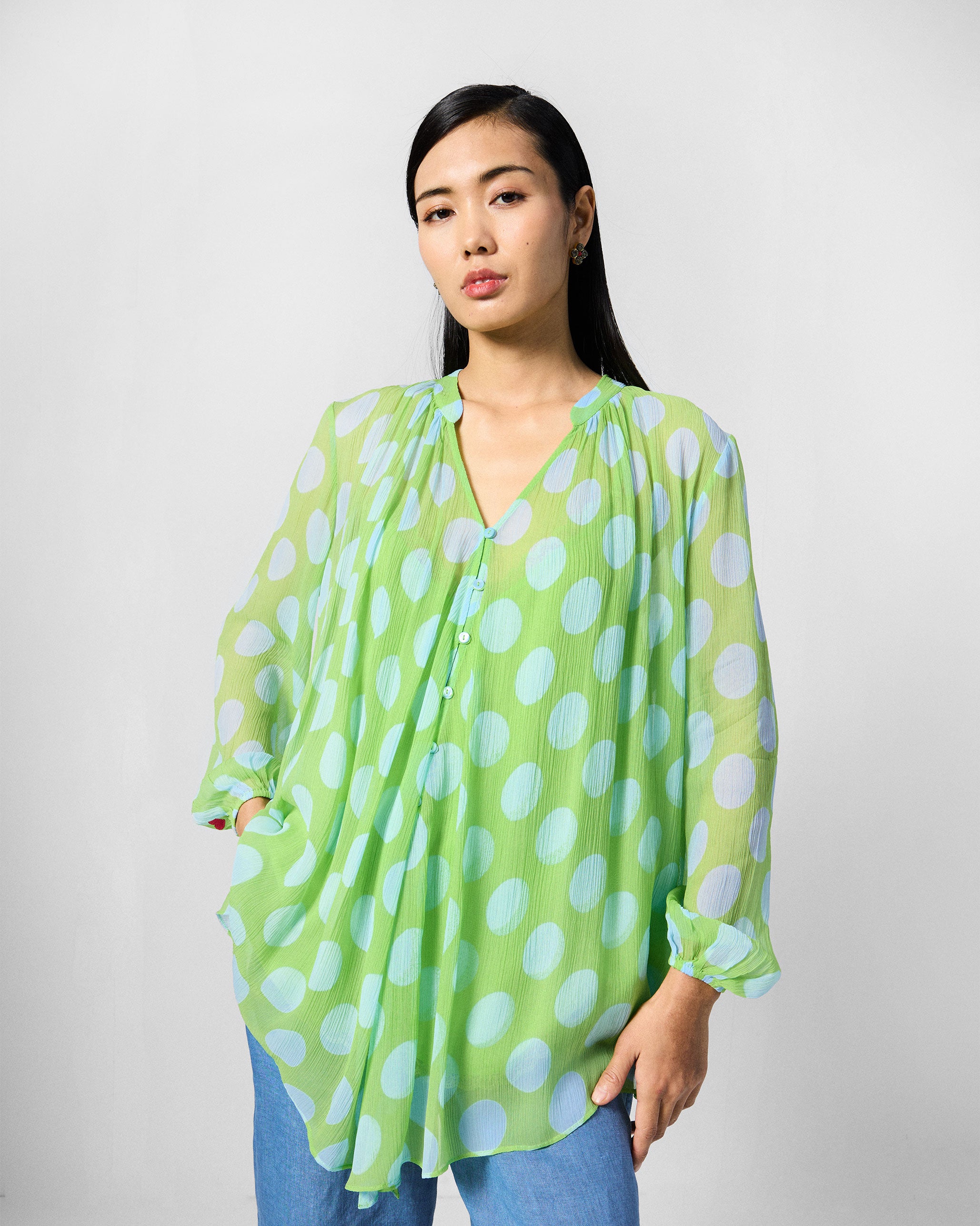 Jora Top with Slip - Green & Blue Printed