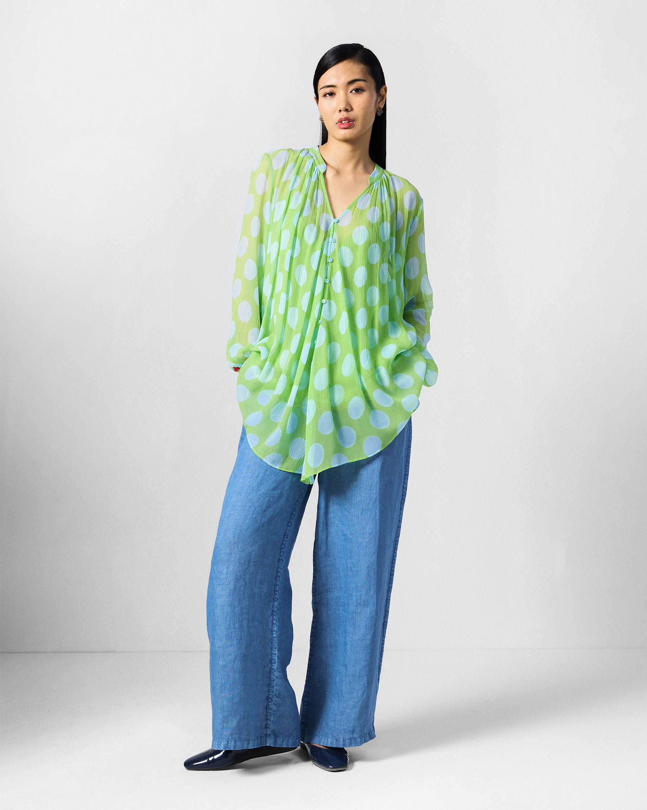 Jora Top with Slip - Green & Blue Printed