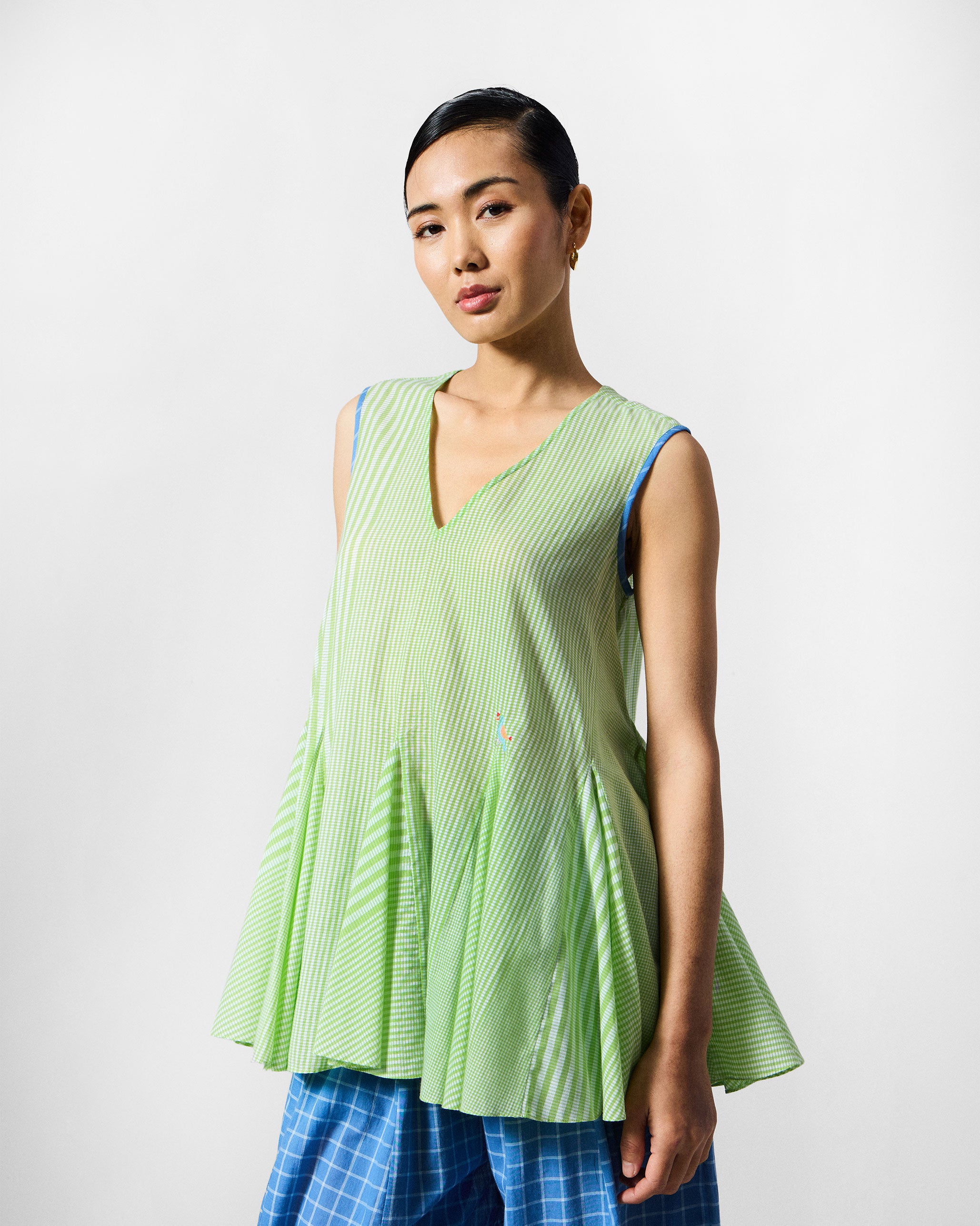 Ayra Top - Green & White Checks