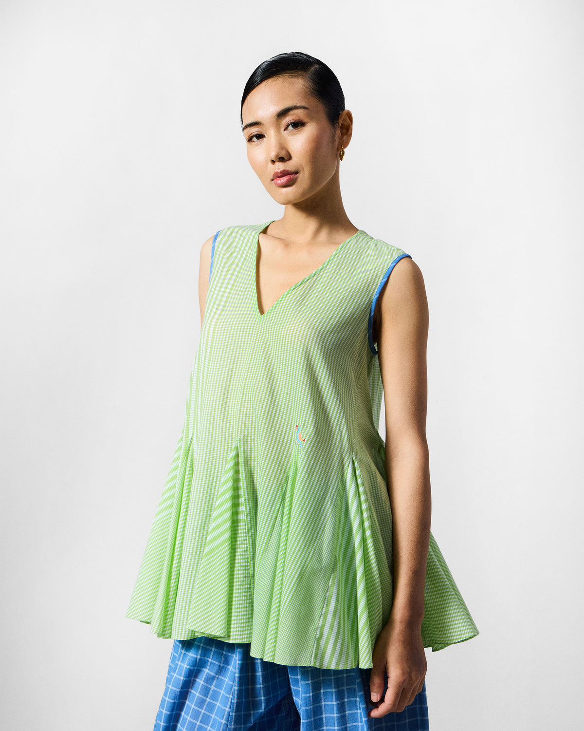Ayra Top - Green & White Checks